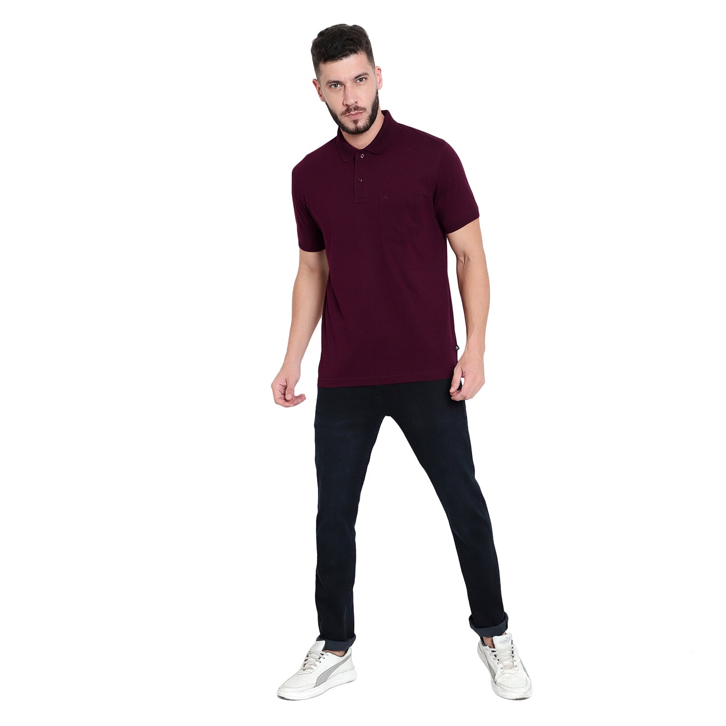 Men's Casual Solid Cotton Hosiery Polo TShirt with Chest Pocket