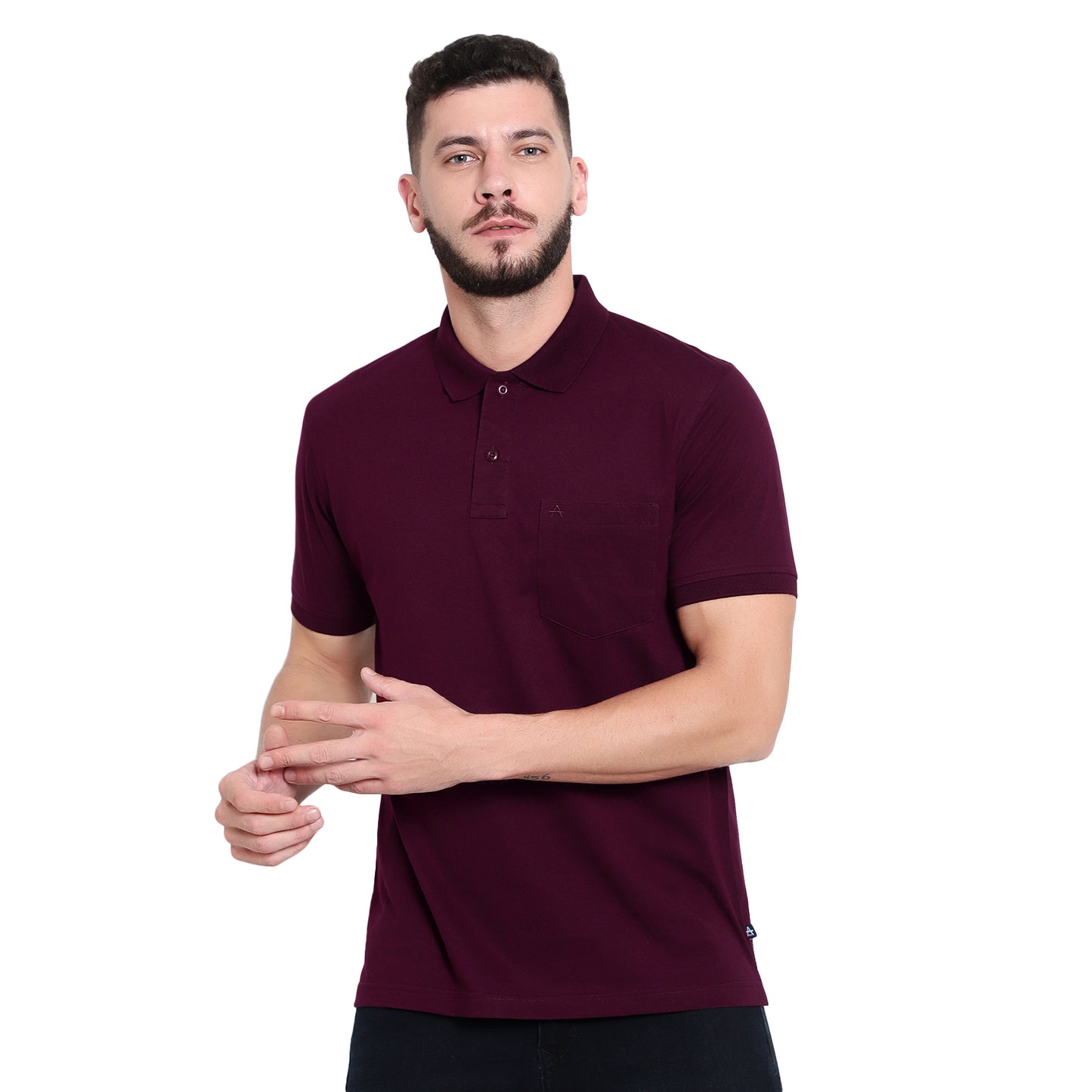 Men's Casual Solid Cotton Hosiery Polo TShirt with Chest Pocket