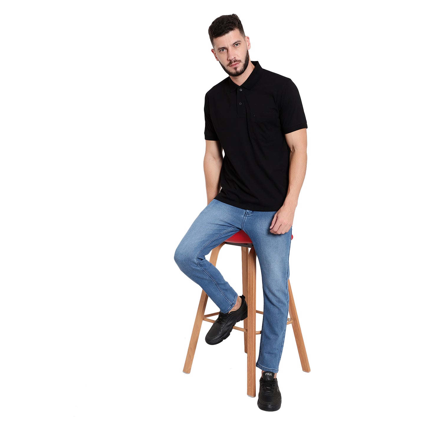 Men's Casual Solid Cotton Hosiery Polo TShirt with Chest Pocket