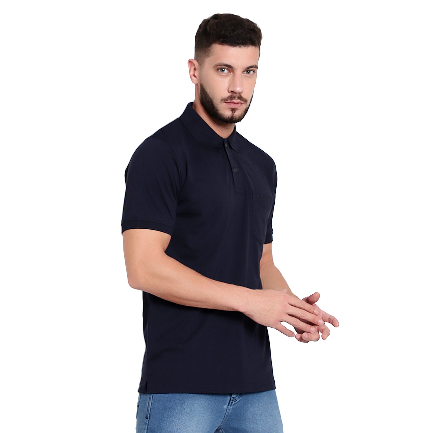 Men's Casual Solid Cotton Hosiery Polo TShirt with Chest Pocket