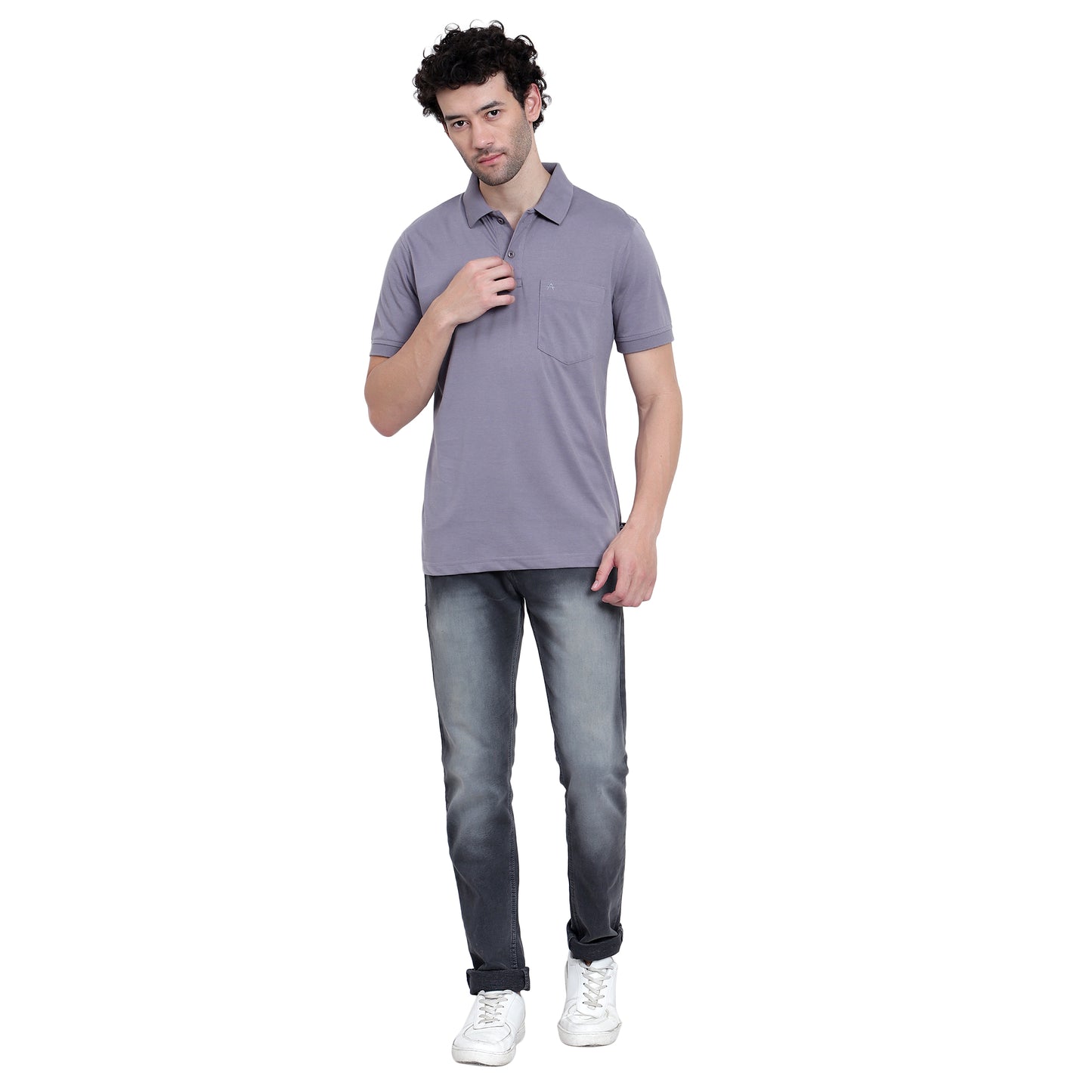 Men's Casual Solid Cotton Hosiery Polo TShirt with Chest Pocket