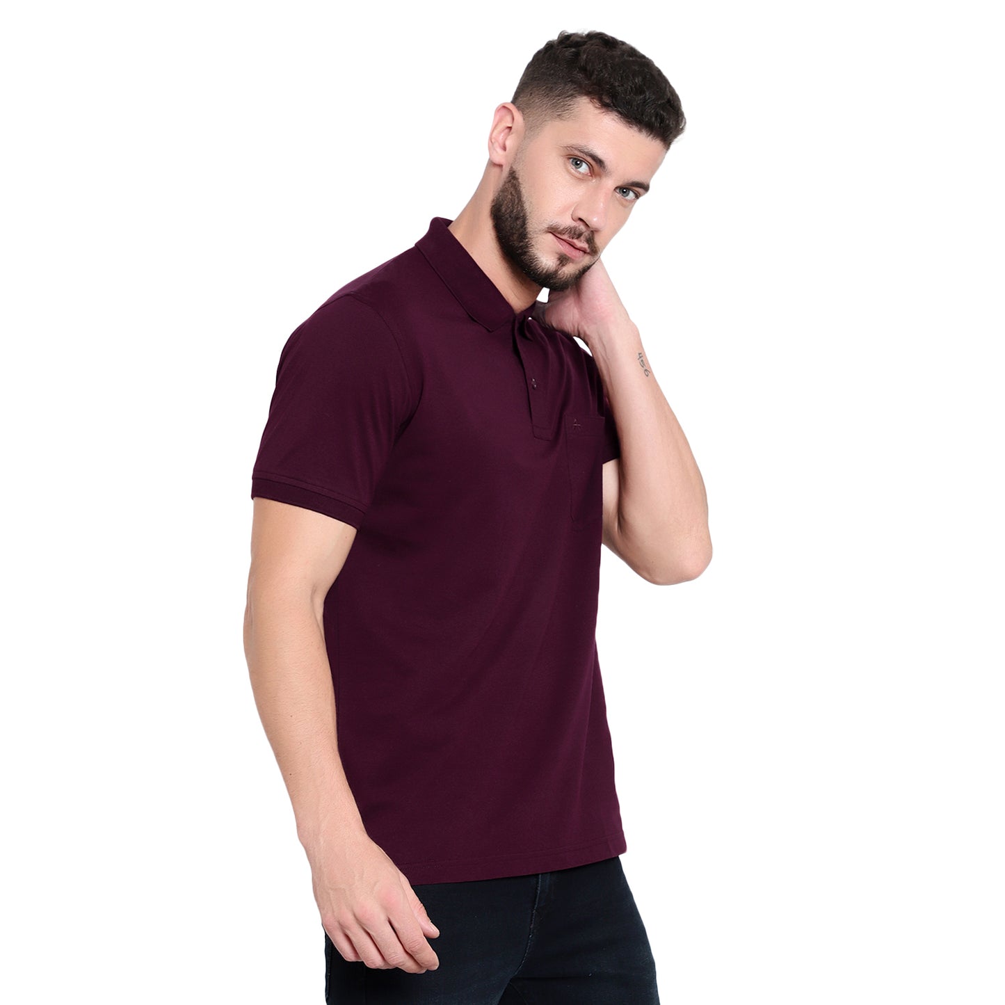 Men's Casual Solid Cotton Hosiery Polo TShirt with Chest Pocket