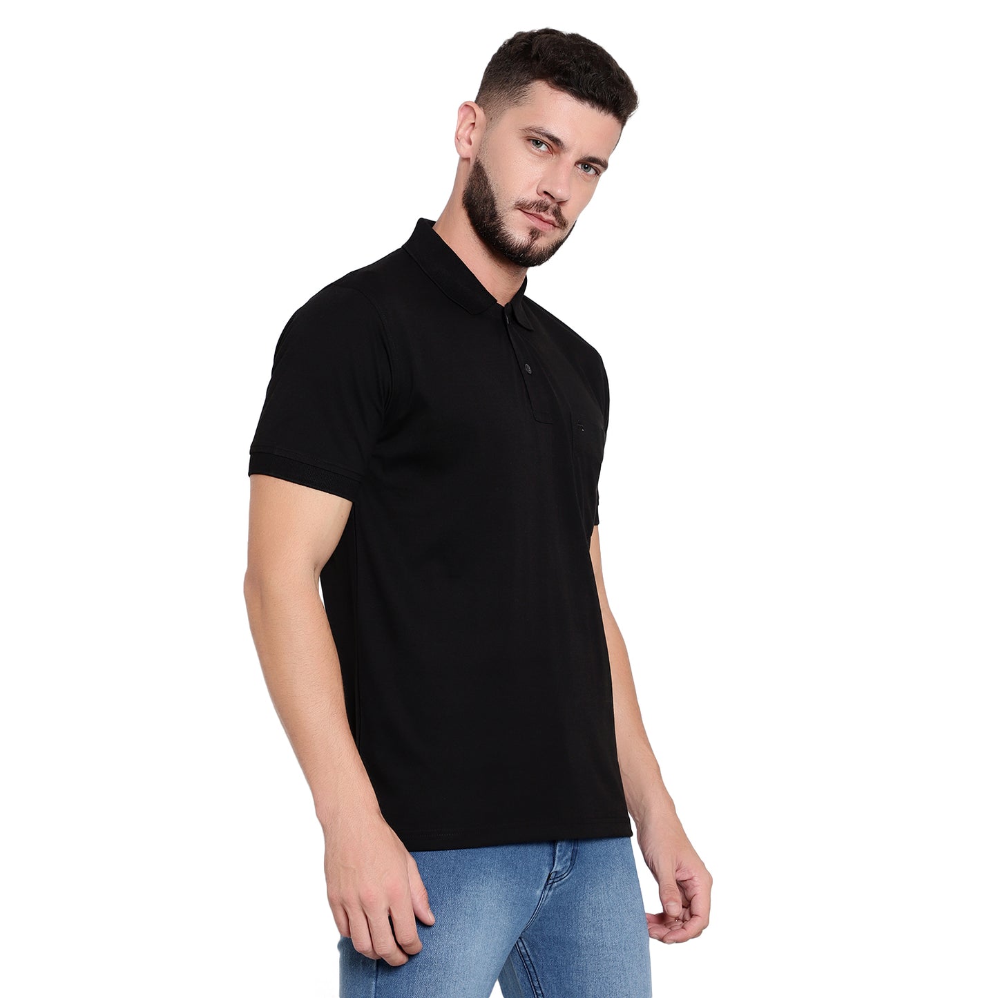 Men's Casual Solid Cotton Hosiery Polo TShirt with Chest Pocket