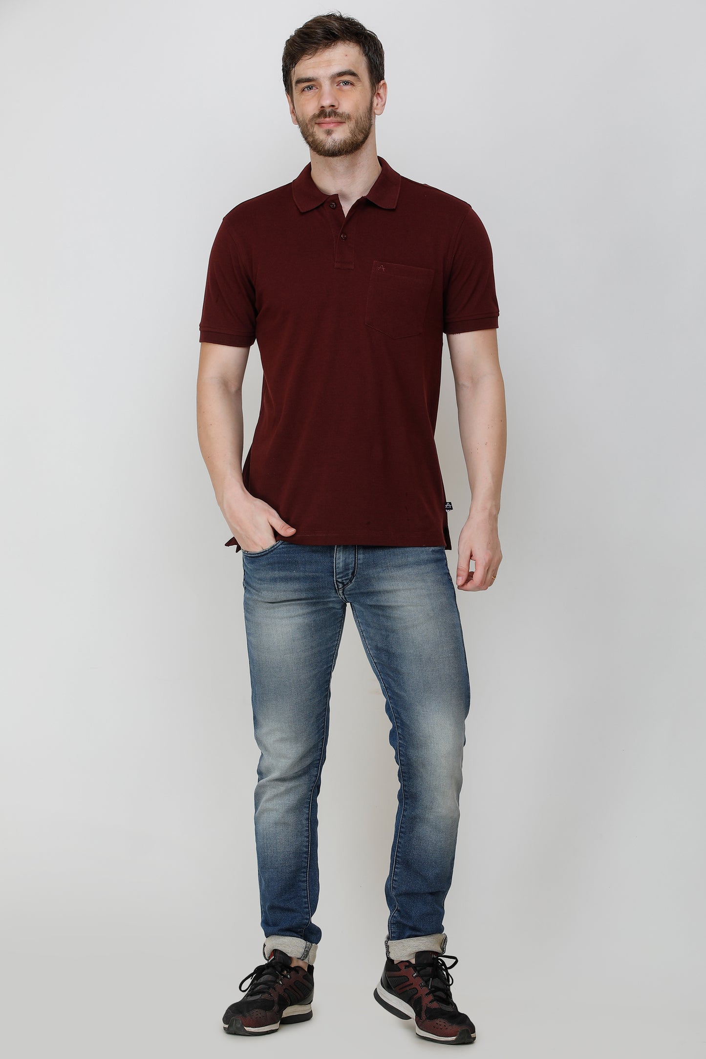 Men's Casual Solid Cotton Hosiery Polo TShirt with Chest Pocket