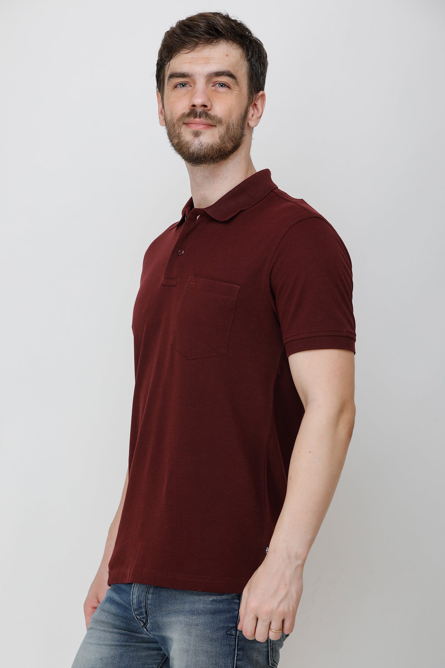 Men's Casual Solid Cotton Hosiery Polo TShirt with Chest Pocket
