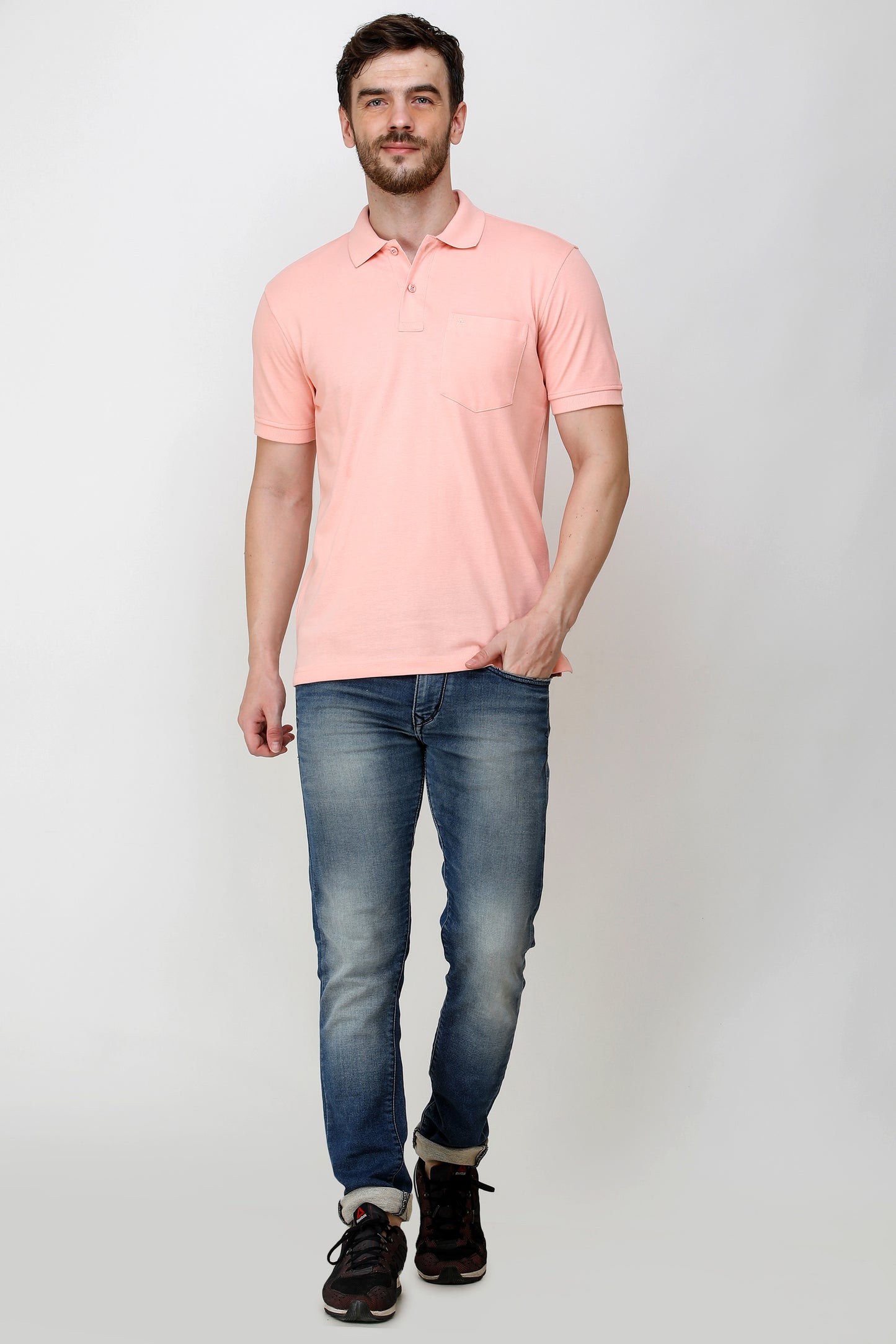 Men's Casual Solid Cotton Hosiery Polo TShirt with Chest Pocket