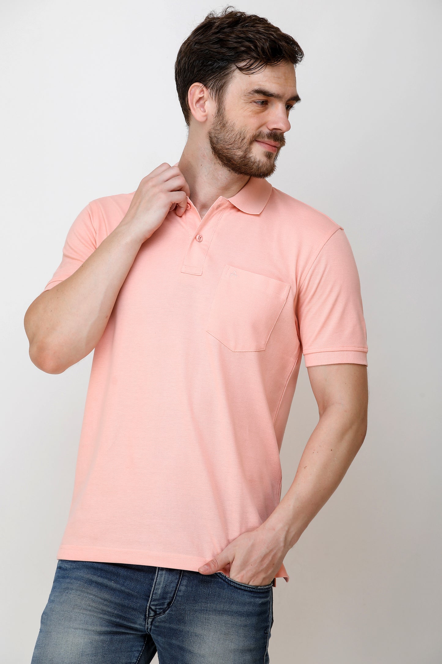 Men's Casual Solid Cotton Hosiery Polo TShirt with Chest Pocket