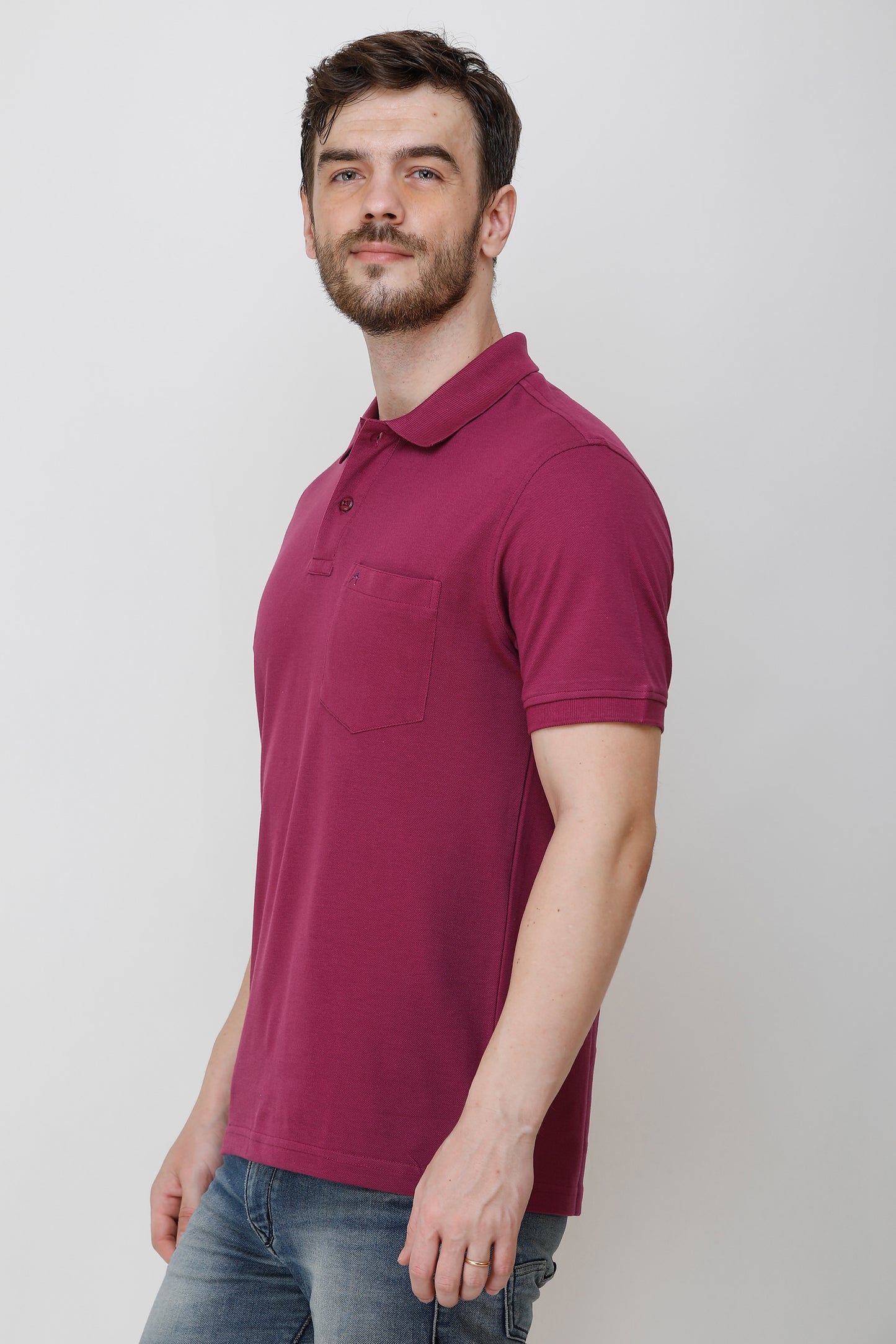 Casual Solid Matty Polo T-Shirt with Chest Pocket - 1004 HS