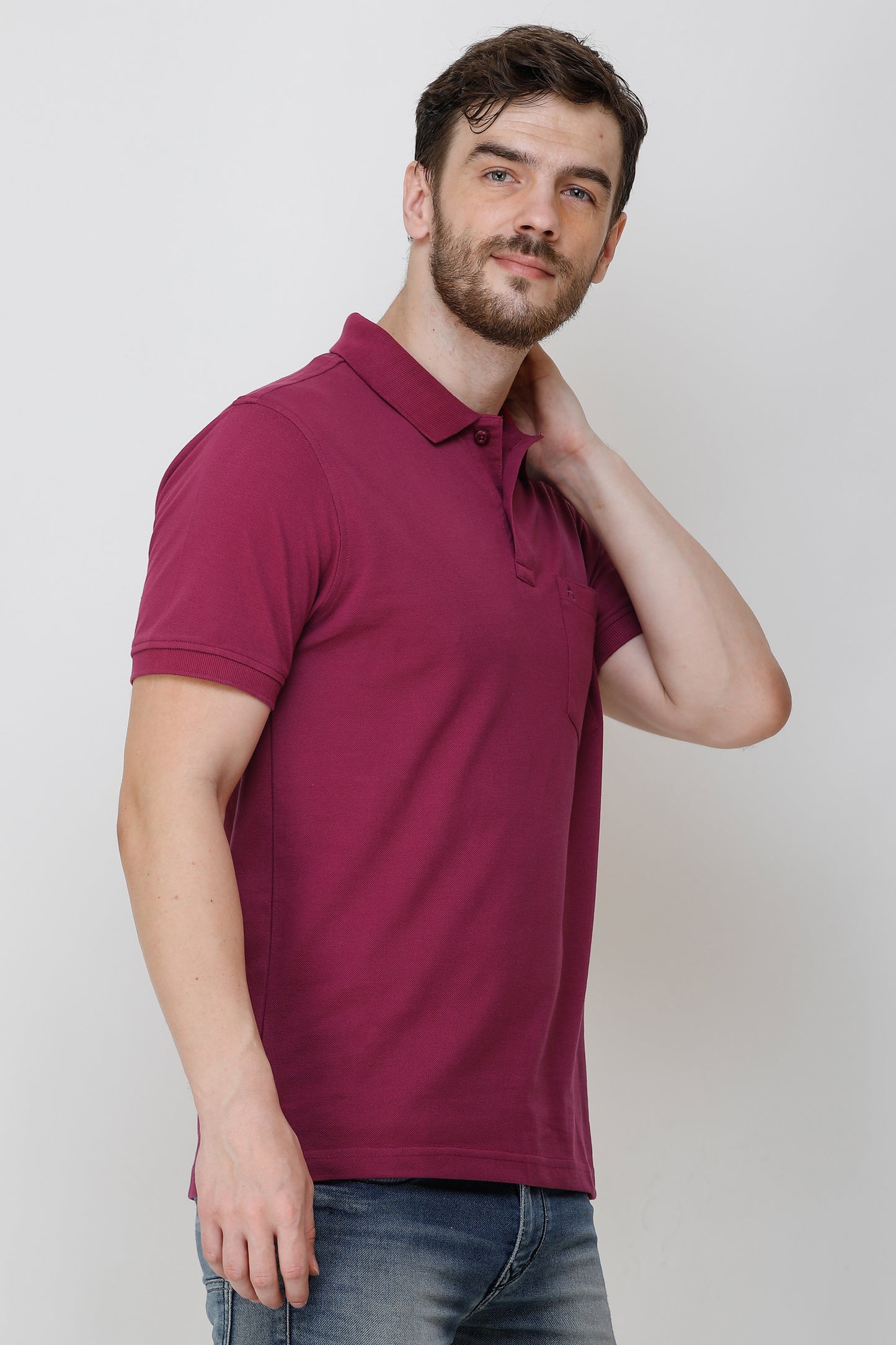 Casual Solid Matty Polo T-Shirt with Chest Pocket - 1004 HS