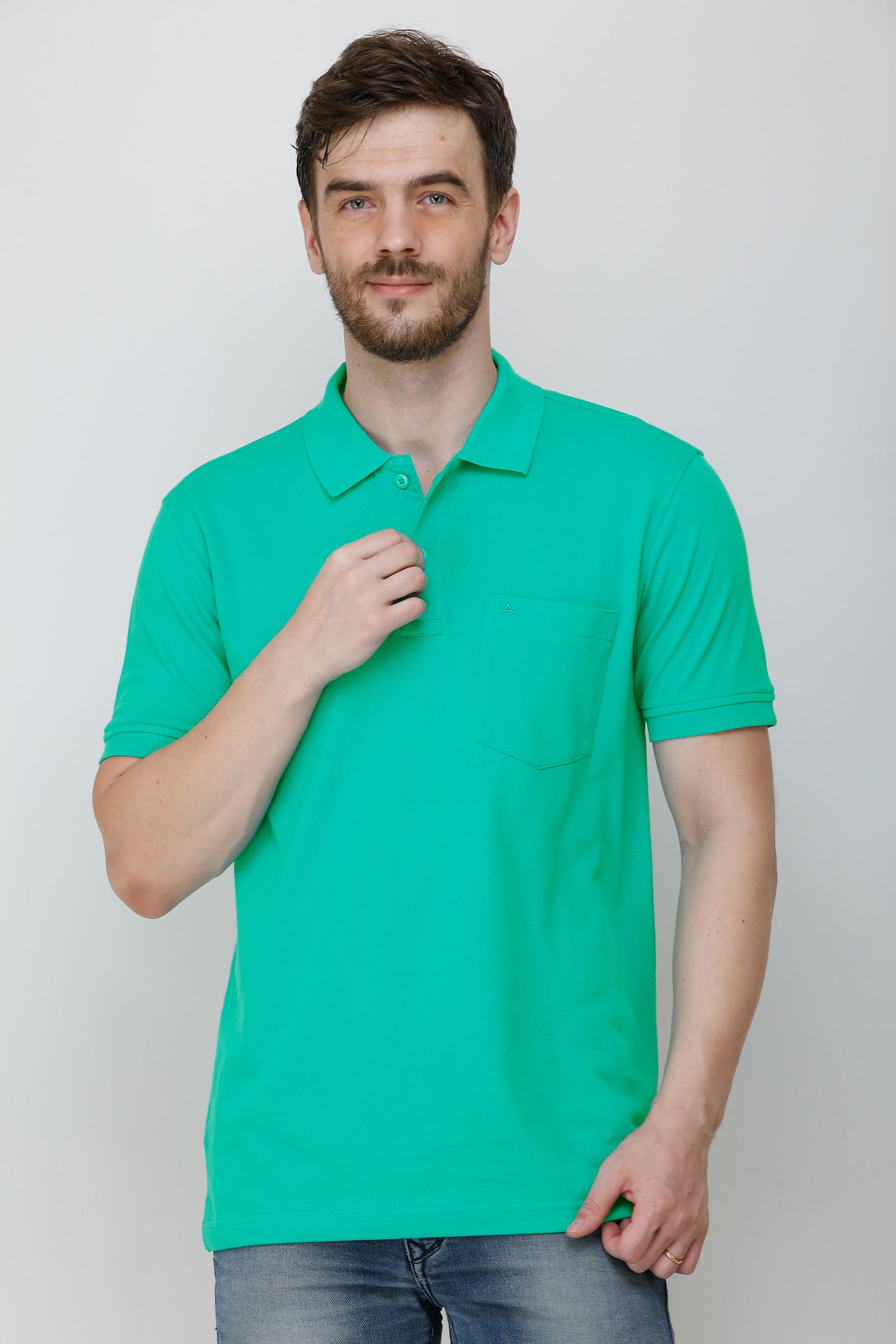 Men's Casual Solid Cotton Hosiery Polo TShirt with Chest Pocket