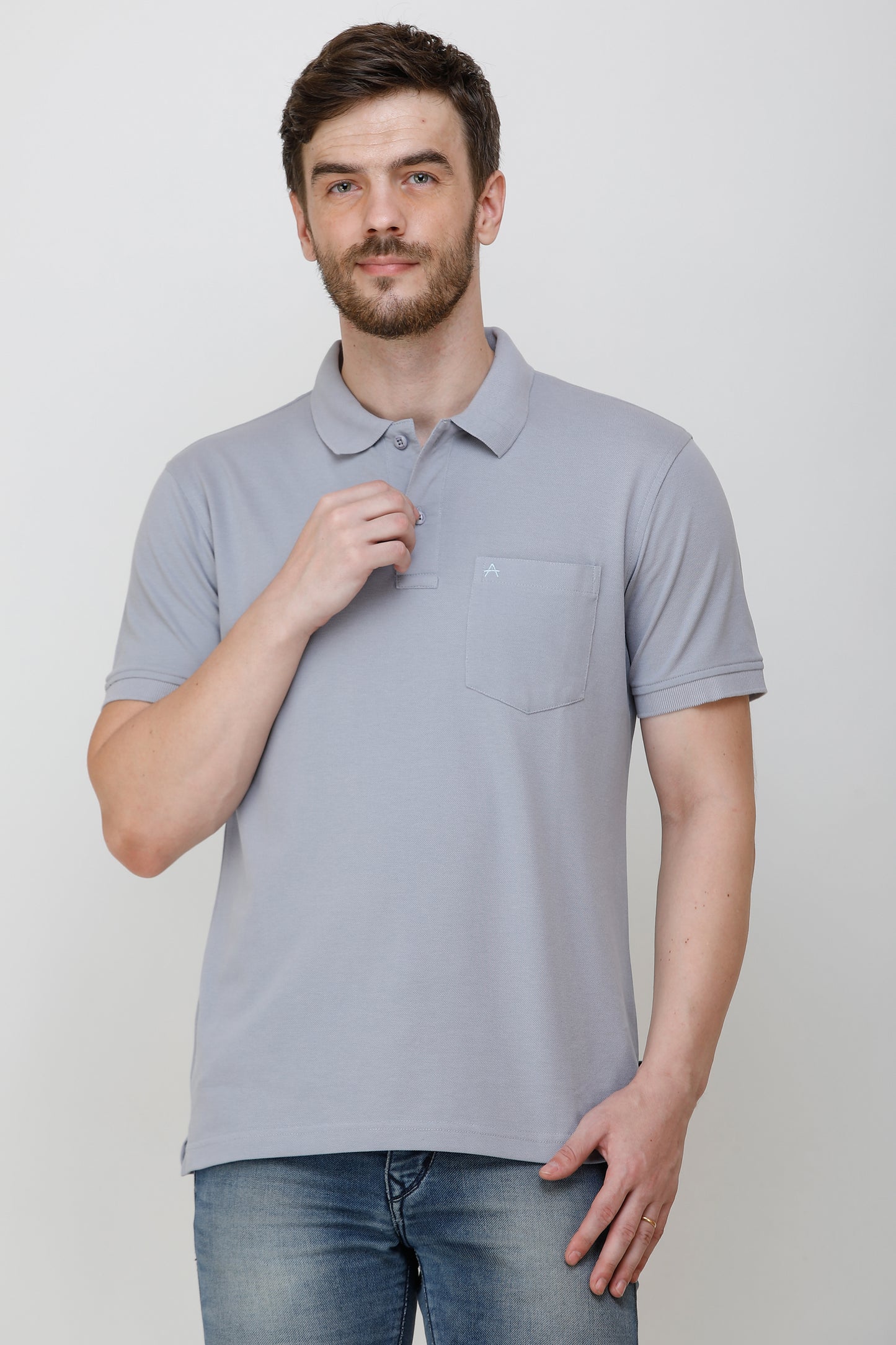 Men's Casual Solid Cotton Hosiery Polo TShirt with Chest Pocket