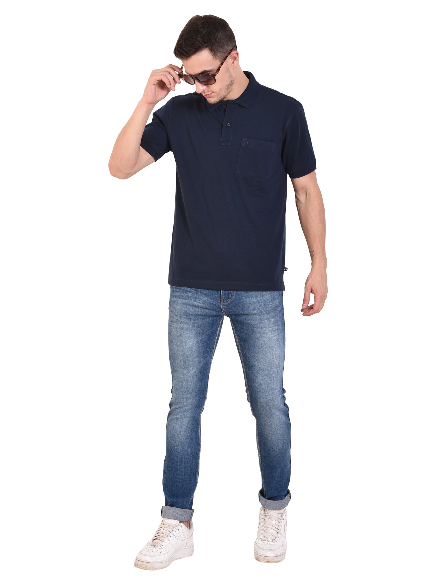 Casual Solid Matty Polo T-Shirt with Chest Pocket - 1004 HS
