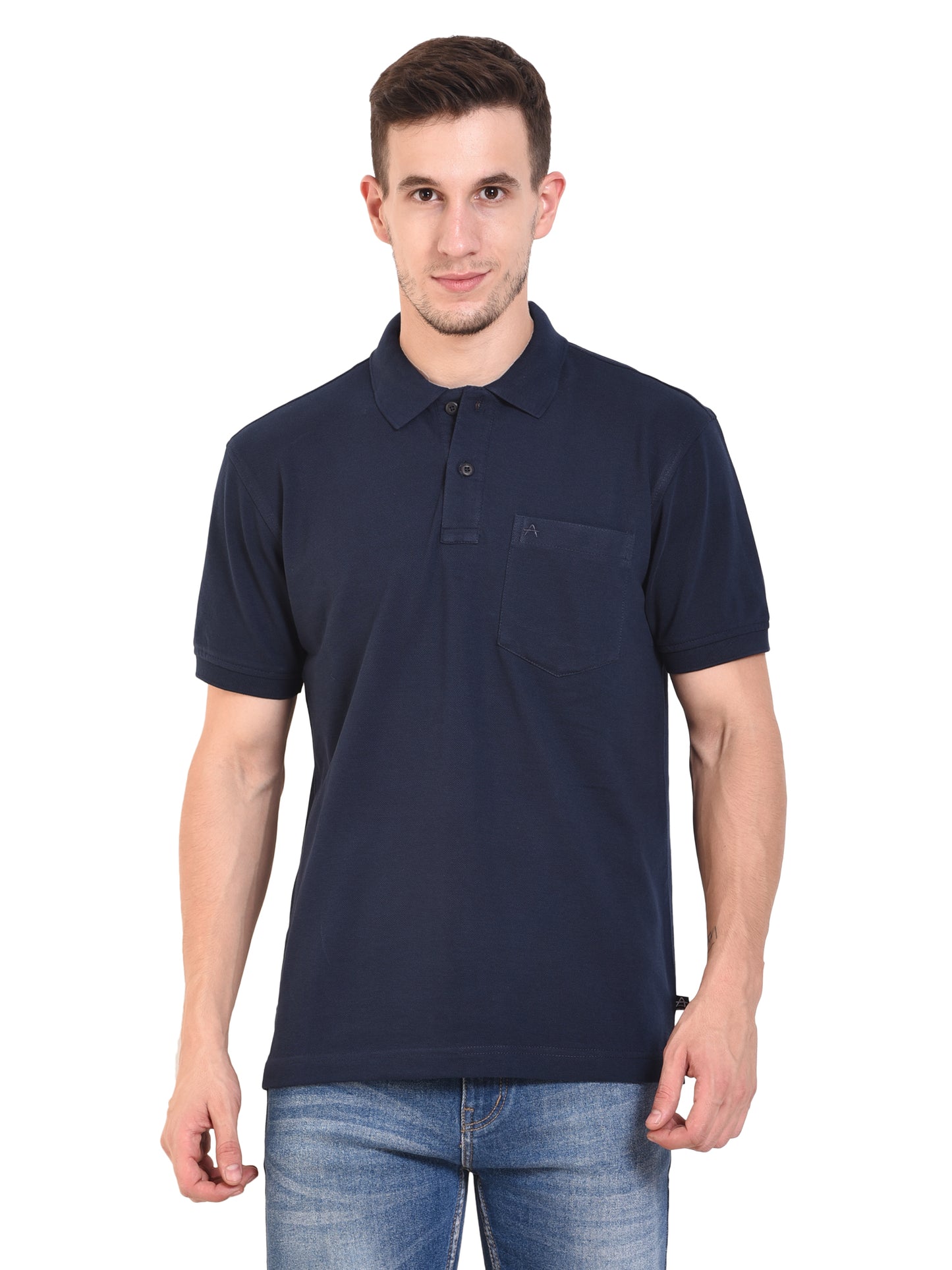 Casual Solid Matty Polo T-Shirt with Chest Pocket - 1004 HS