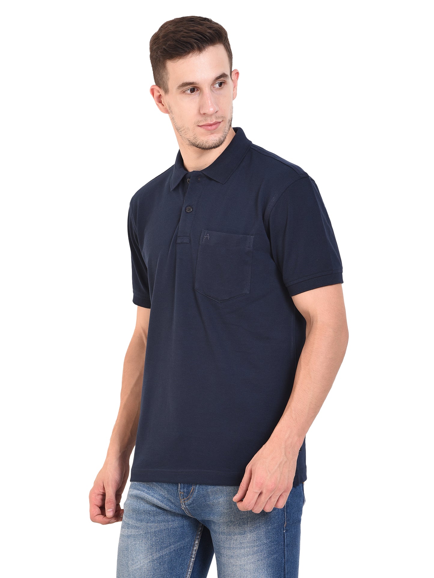 Casual Solid Matty Polo T-Shirt with Chest Pocket - 1004 HS