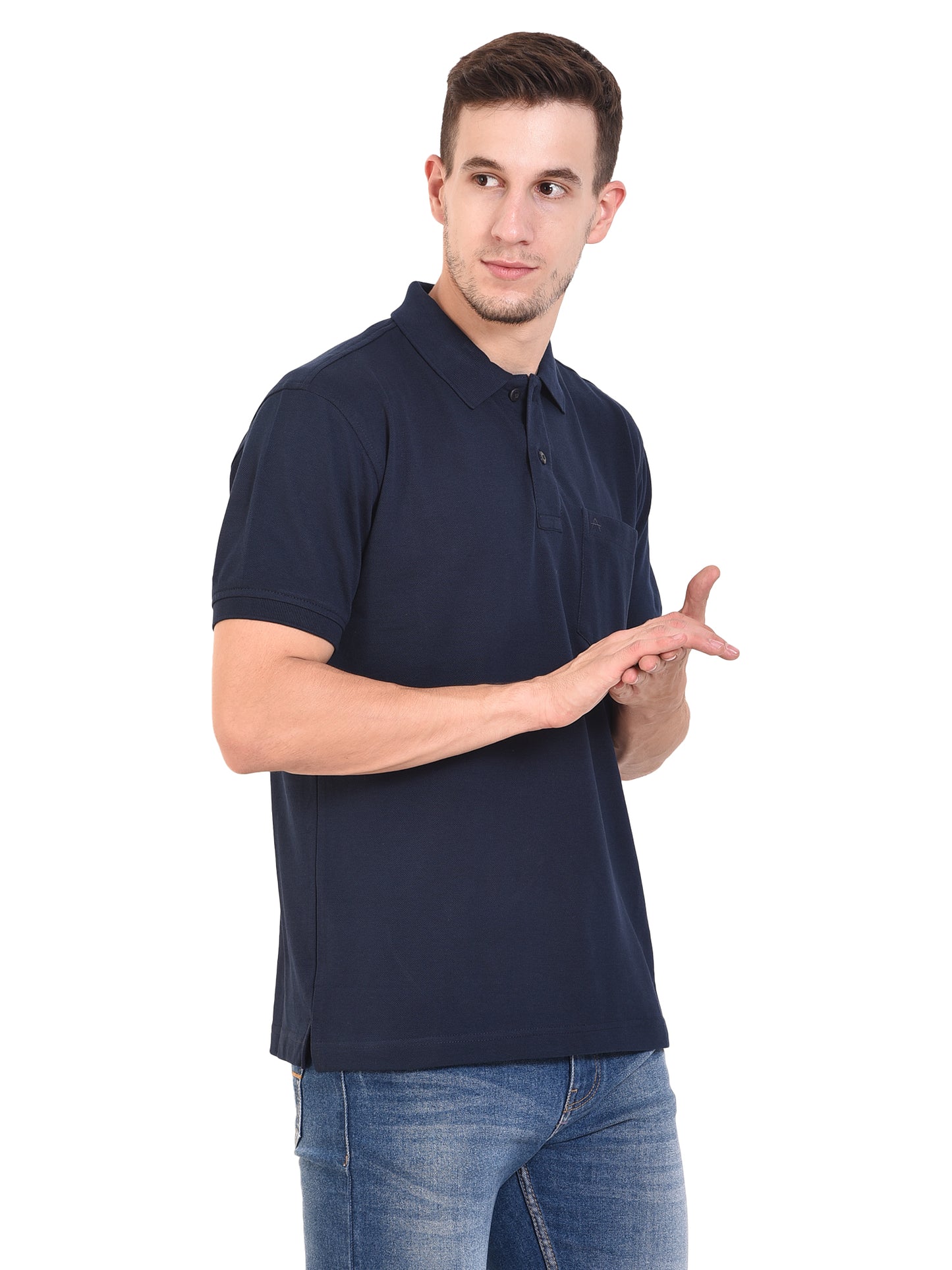 Casual Solid Matty Polo T-Shirt with Chest Pocket - 1004 HS