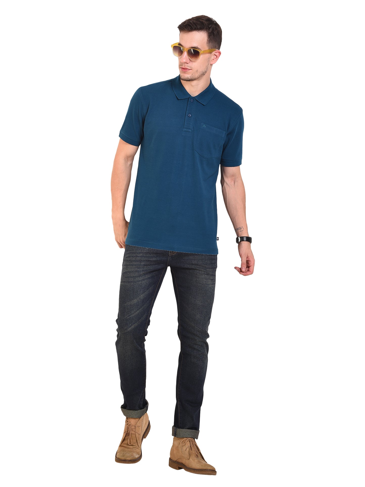 Casual Solid Matty Polo T-Shirt with Chest Pocket - 1004 HS