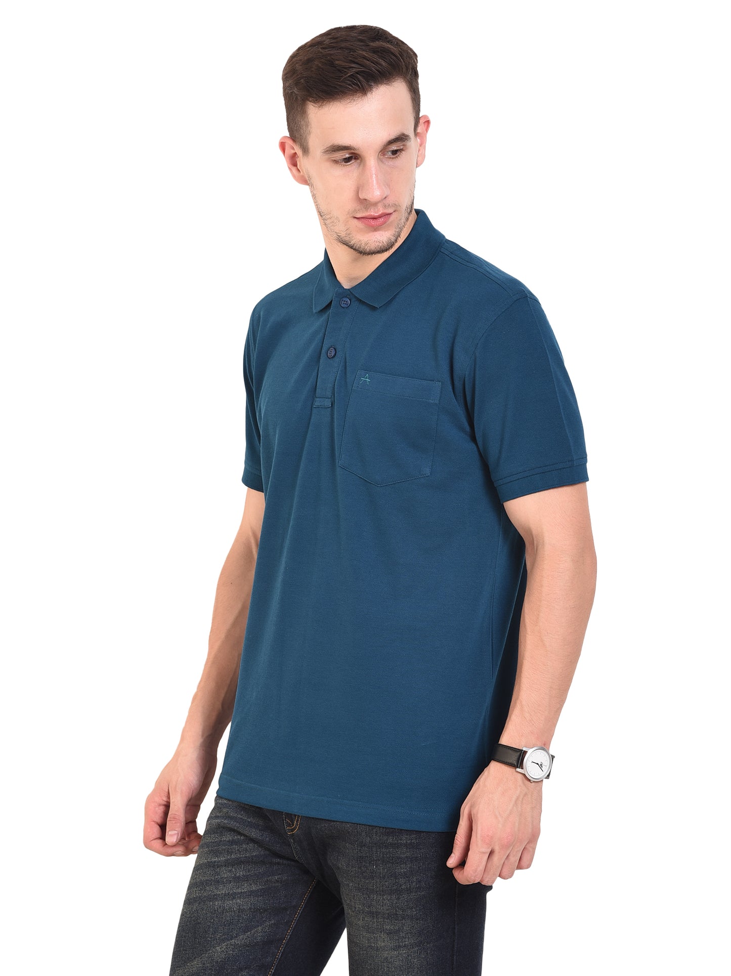 Casual Solid Matty Polo T-Shirt with Chest Pocket - 1004 HS