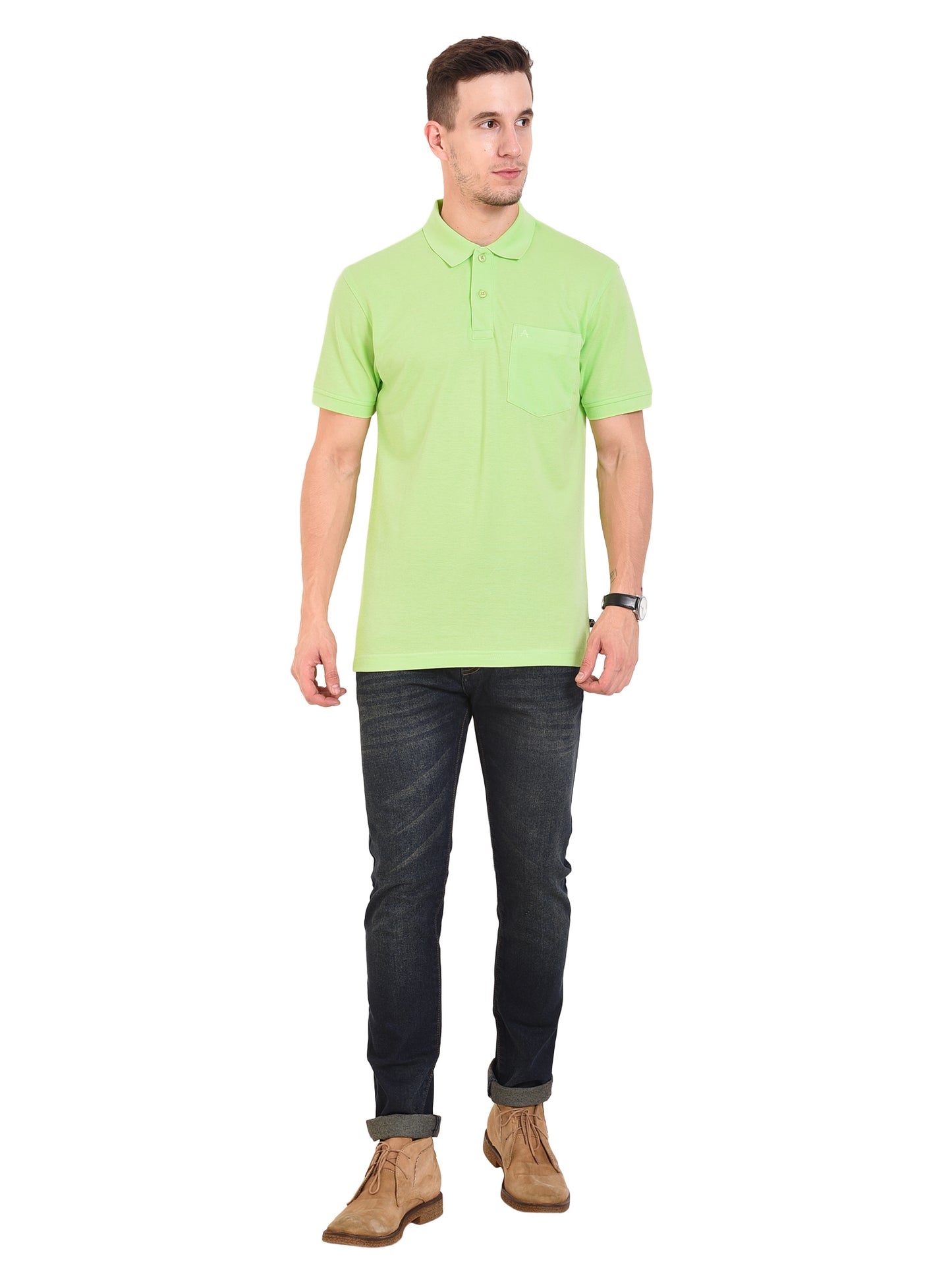 Men's Casual Solid Cotton Hosiery Polo TShirt with Chest Pocket
