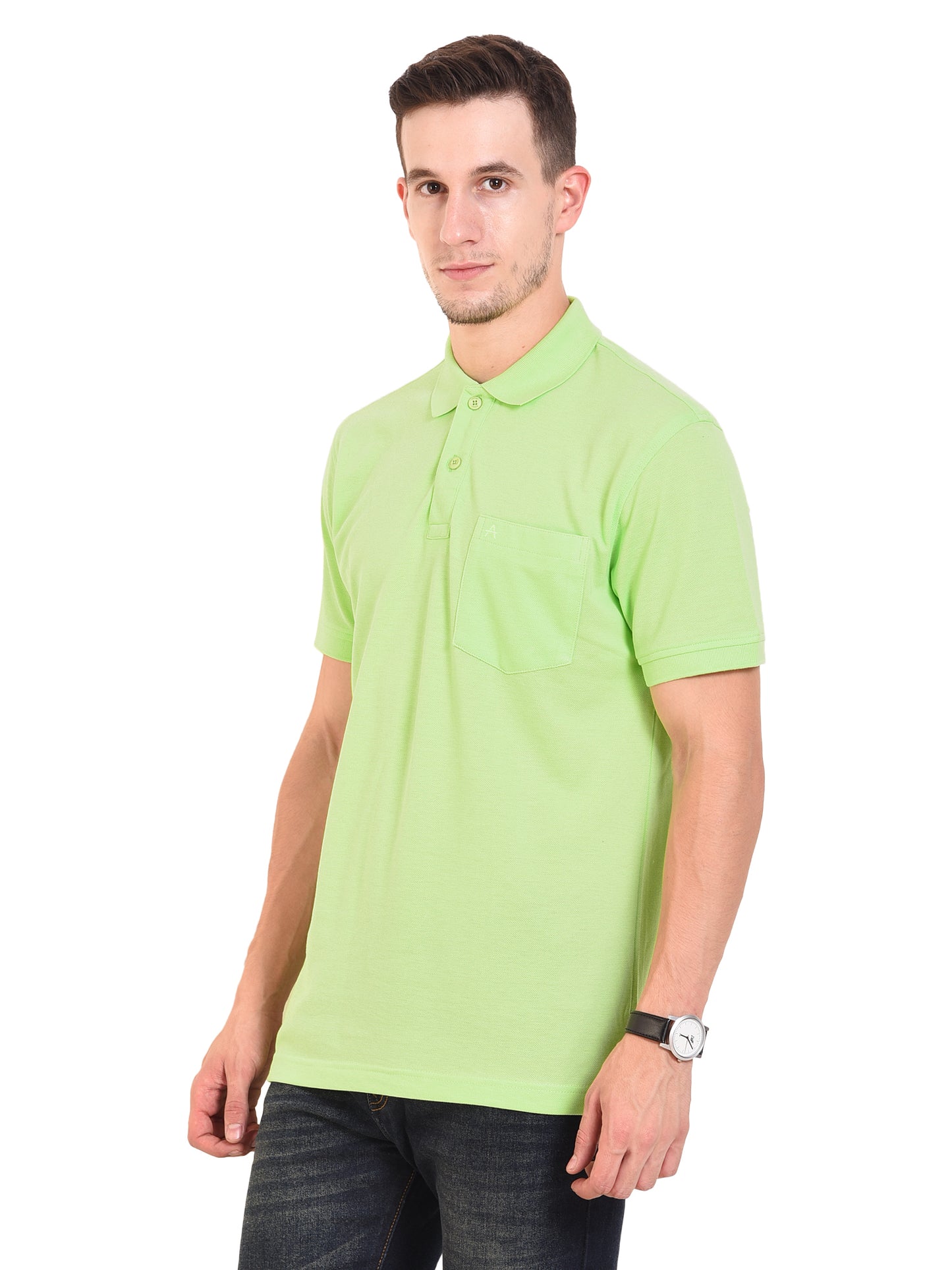 Men's Casual Solid Cotton Hosiery Polo TShirt with Chest Pocket