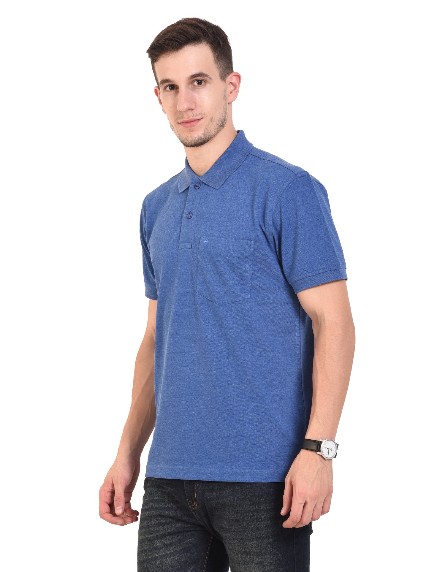 Casual Solid Matty Polo T-Shirt with Chest Pocket - 1004 HS