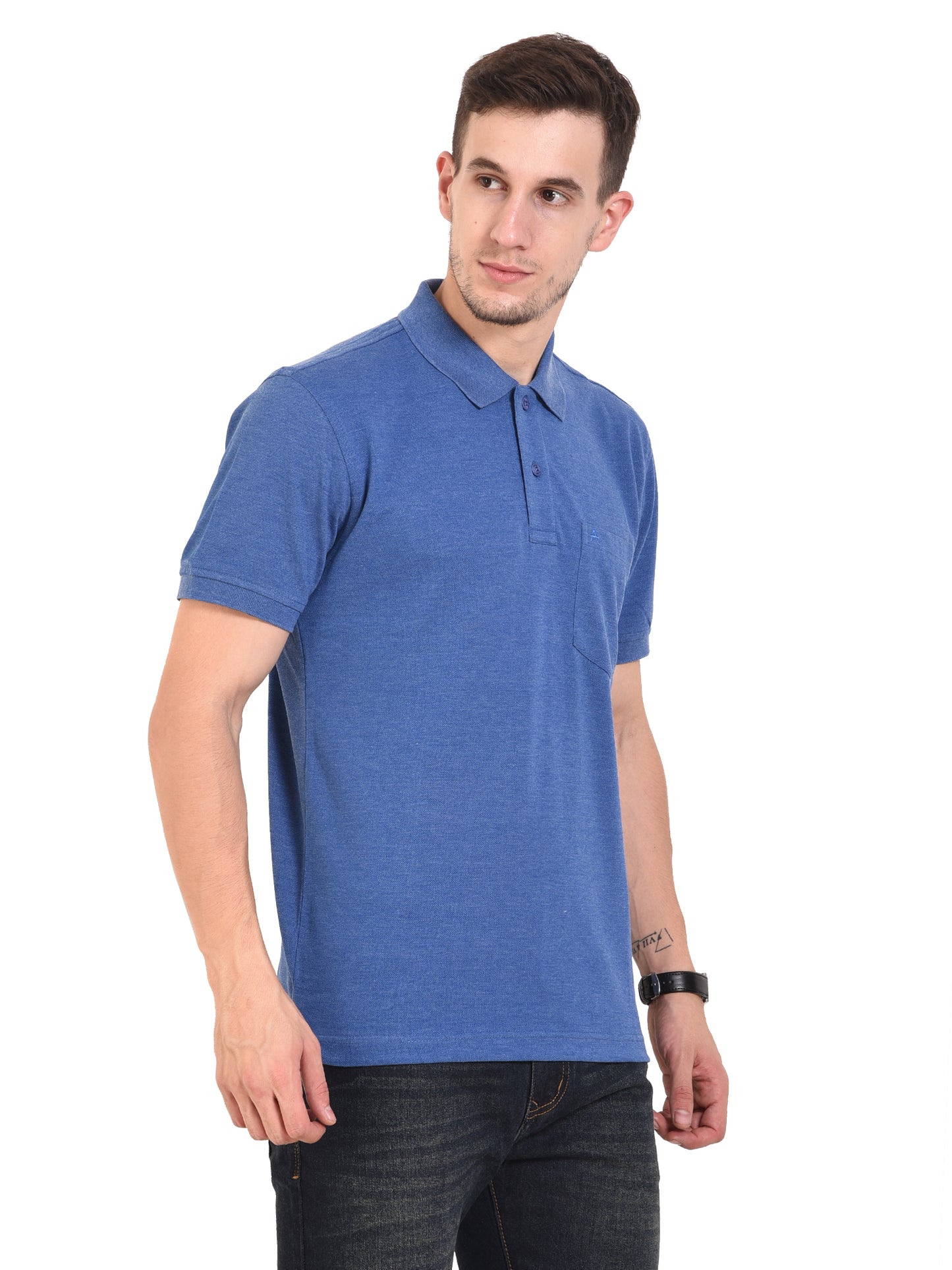 Casual Solid Matty Polo T-Shirt with Chest Pocket - 1004 HS