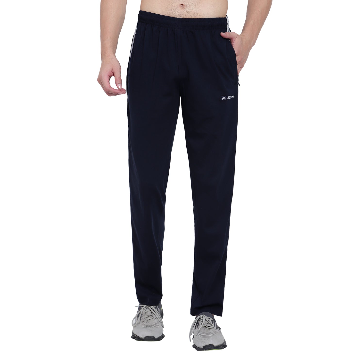 Men’s Cotton Track Pants – Regular Fit, Zipper Pockets Side Pattern - 642