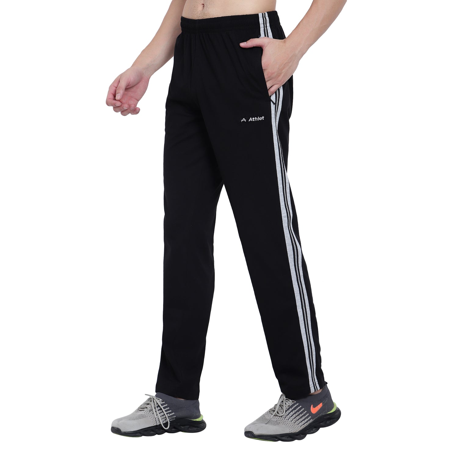 Men’s Cotton Track Pants – Regular Fit, Zipper Pockets Side Pattern - 642