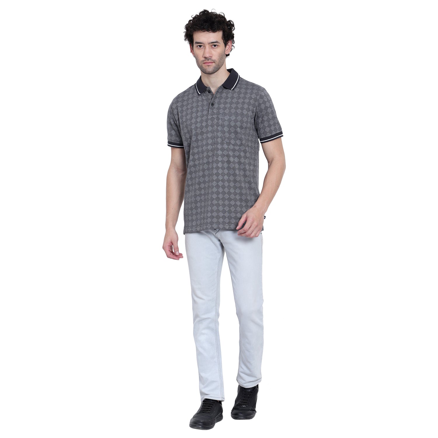 Men's Cotton Jacquard Polo T-Shirt with Pocket - 202319