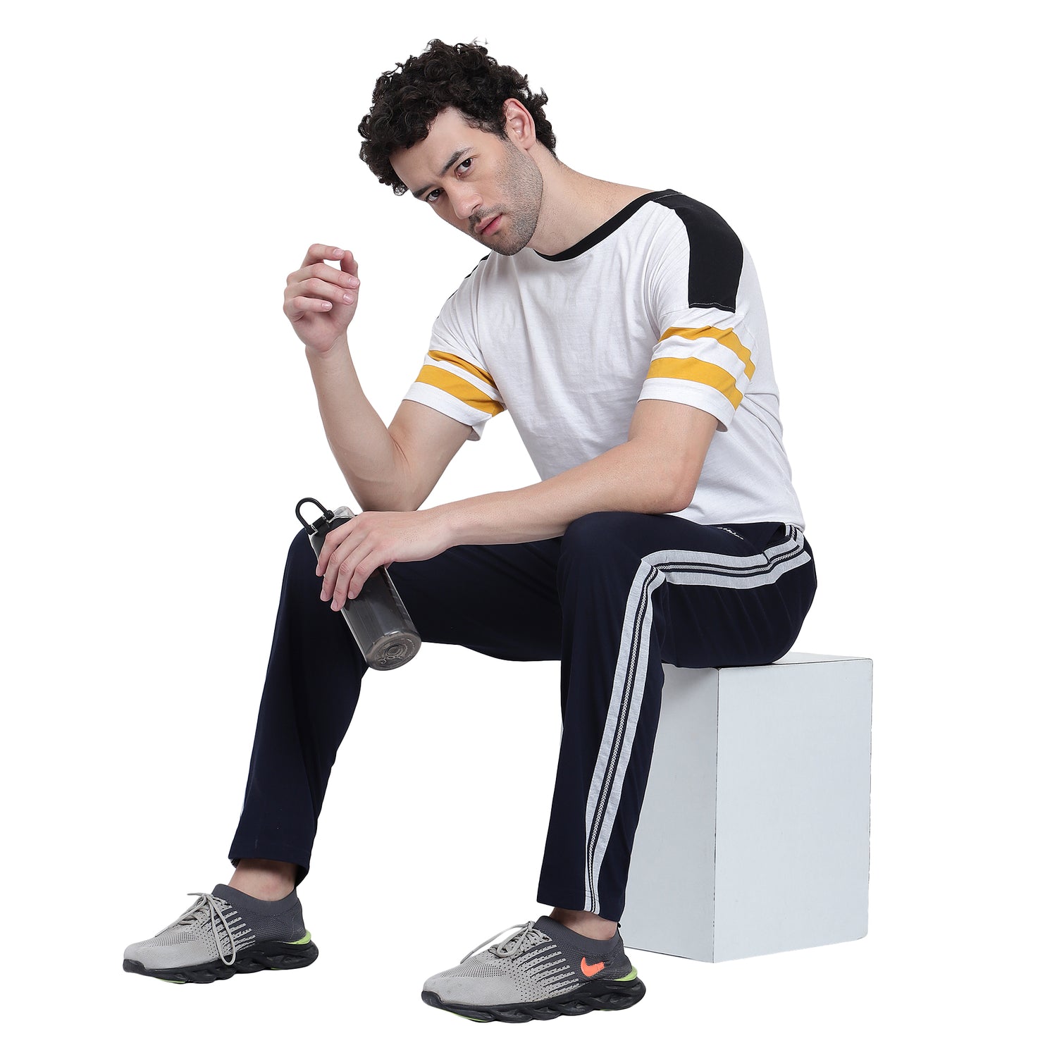 Men’s Cotton Track Pants – Regular Fit, Zipper Pockets Side Pattern - 642
