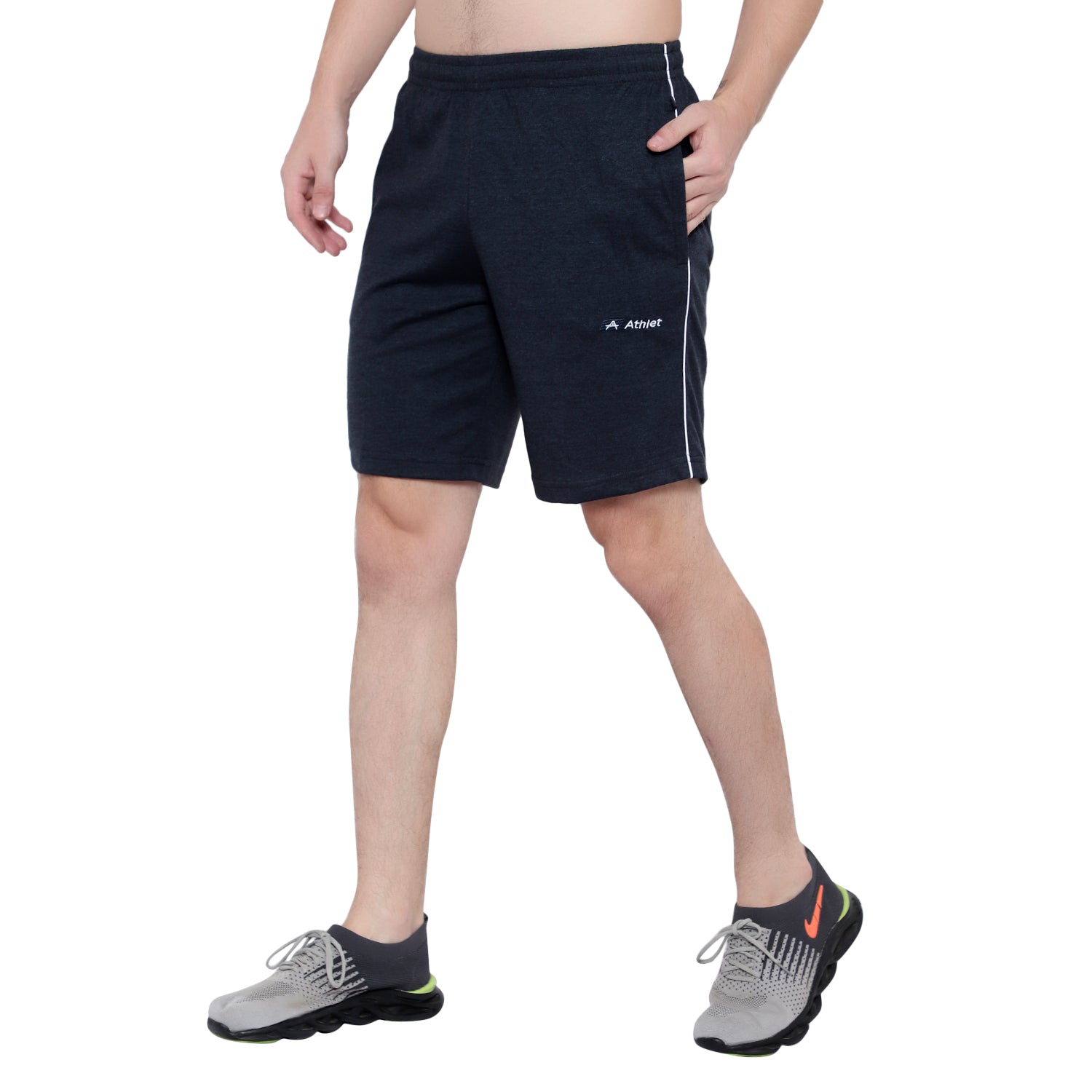 Bermuda Shorts for Men with side piping – Regular Fit Cotton Hosiery with Zipper Pockets, Plus Size 110