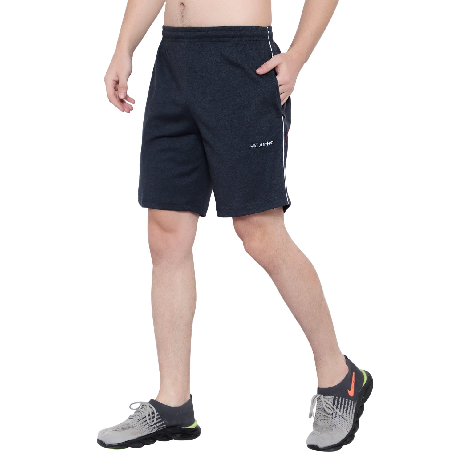 ATHLET Double Side Piping Bermuda for Men – Cotton Hosiery Regular Fit Shorts with Zipper Pockets