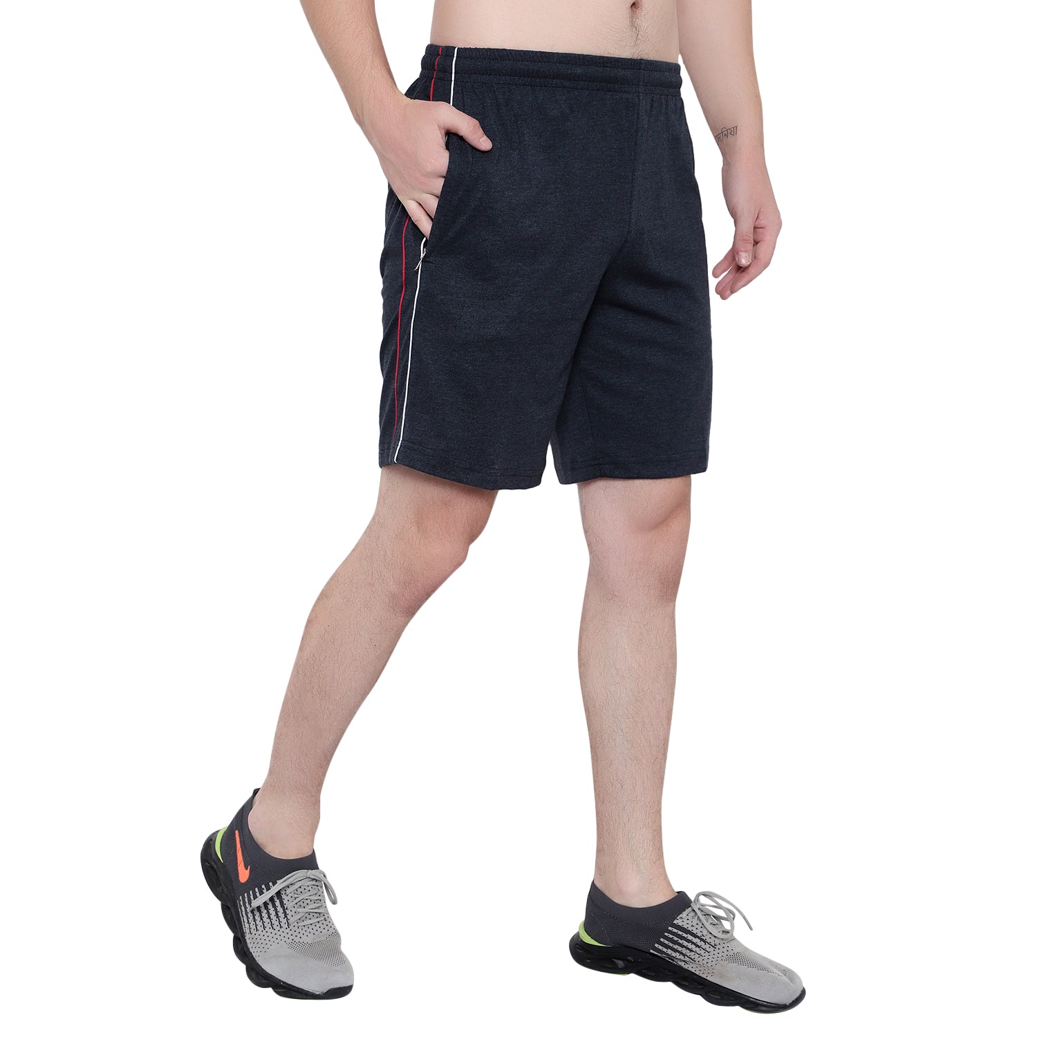 ATHLET Double Side Piping Bermuda for Men – Cotton Hosiery Regular Fit Shorts with Zipper Pockets