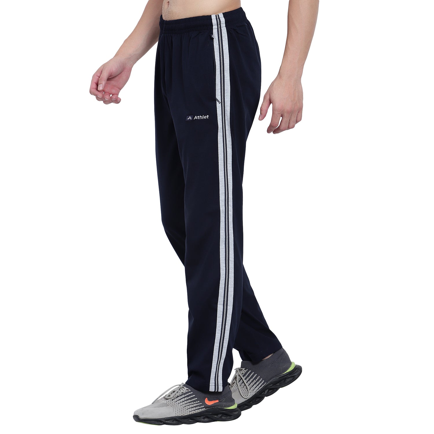 Men’s Cotton Track Pants – Regular Fit, Zipper Pockets Side Pattern - 642