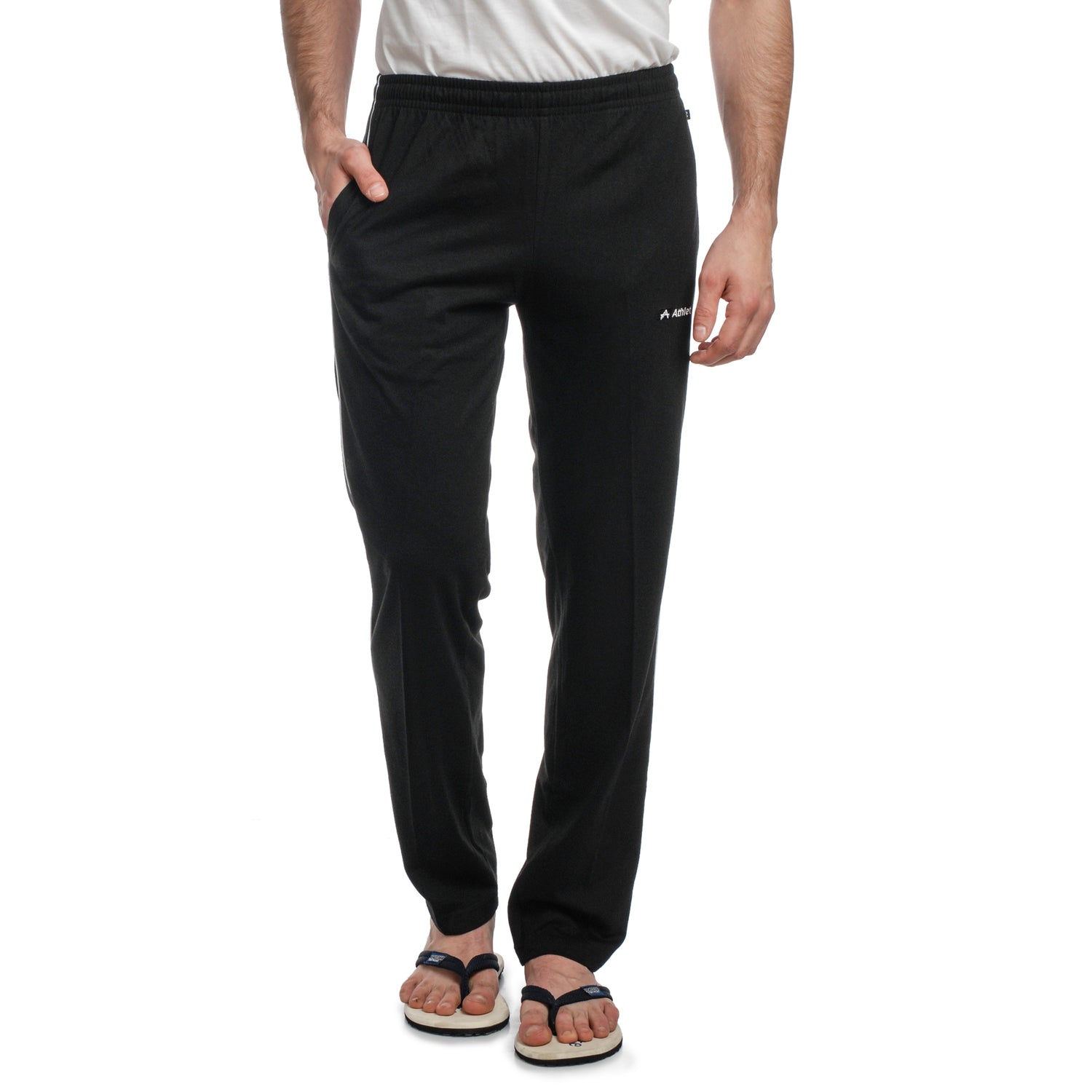 Men’s Cotton Hosiery Track Pants – Regular Fit with Zipper Pockets & Minimal Side Piping Design 610
