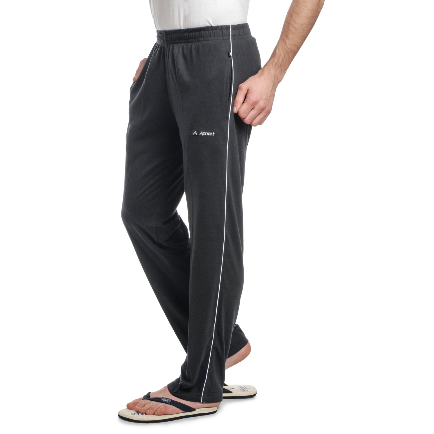Men’s Cotton Hosiery Track Pants – Regular Fit with Zipper Pockets & Minimal Side Piping Design 610