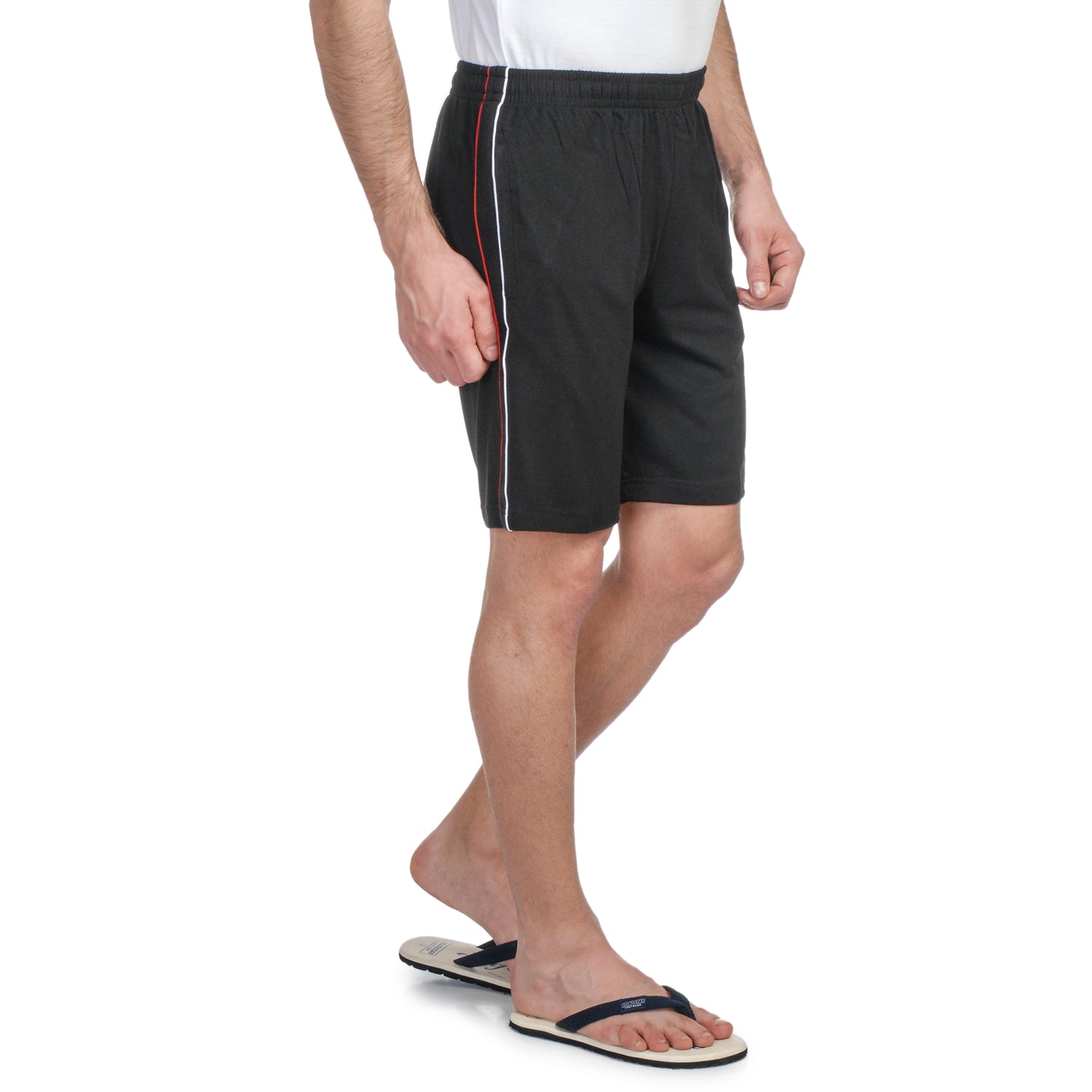ATHLET Double Side Piping Bermuda for Men – Cotton Hosiery Regular Fit Shorts with Zipper Pockets