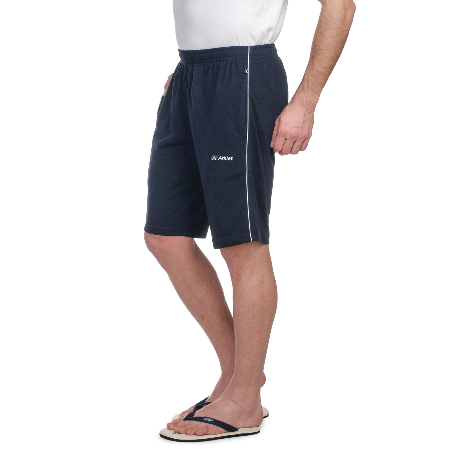 Bermuda Shorts for Men with side piping – Regular Fit Cotton Hosiery with Zipper Pockets, Plus Size 110
