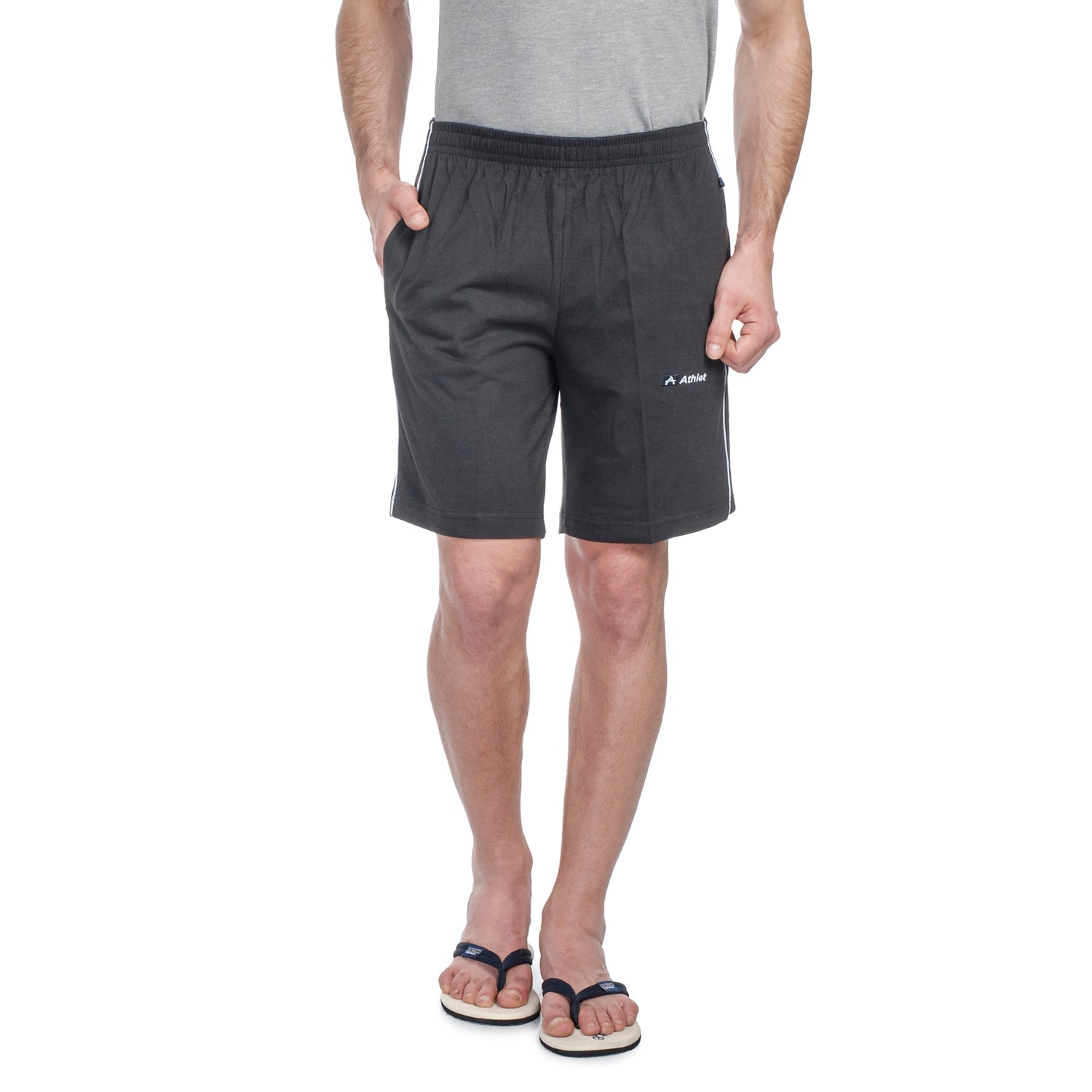 ATHLET Double Side Piping Bermuda for Men – Cotton Hosiery Regular Fit Shorts with Zipper Pockets