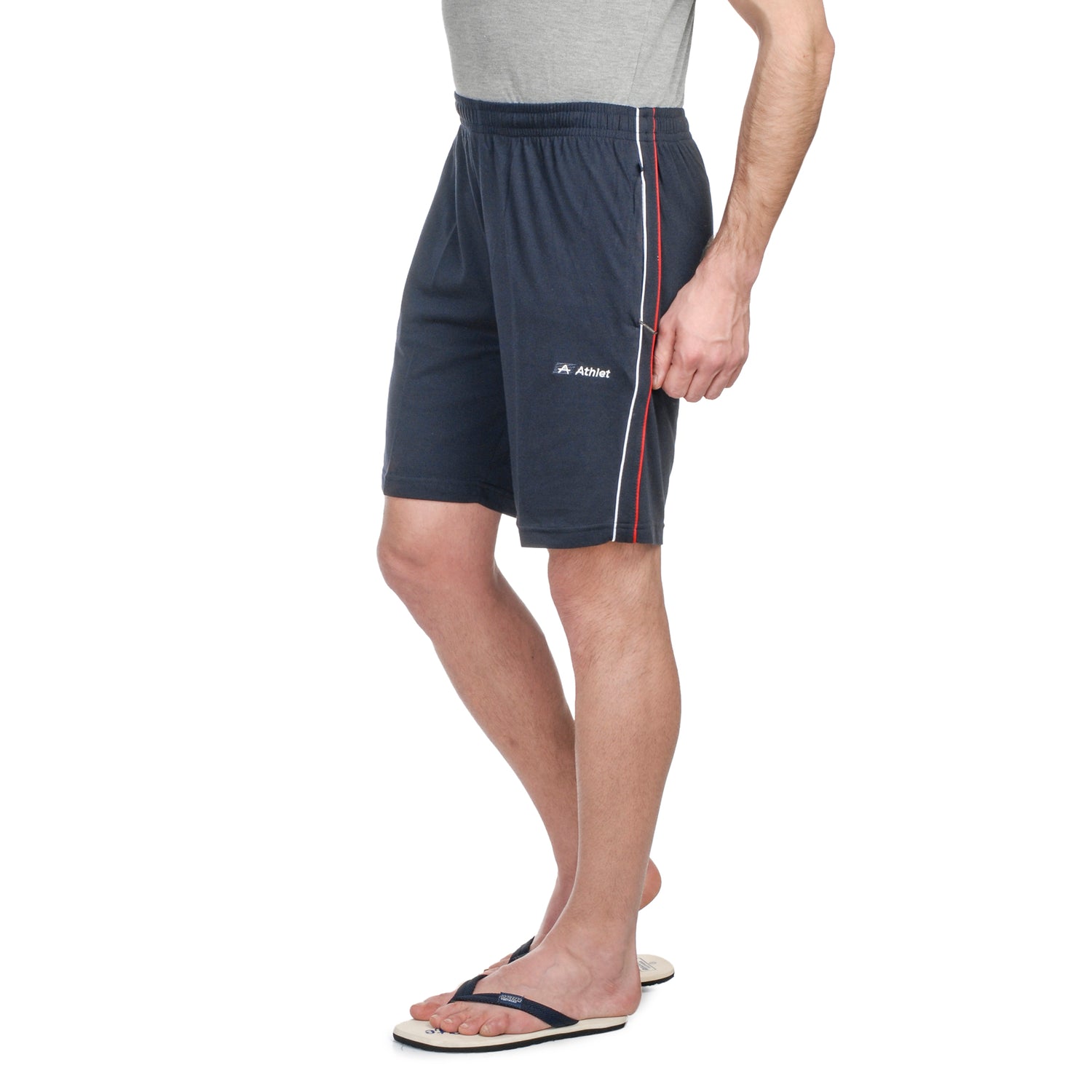 ATHLET Double Side Piping Bermuda for Men – Cotton Hosiery Regular Fit Shorts with Zipper Pockets