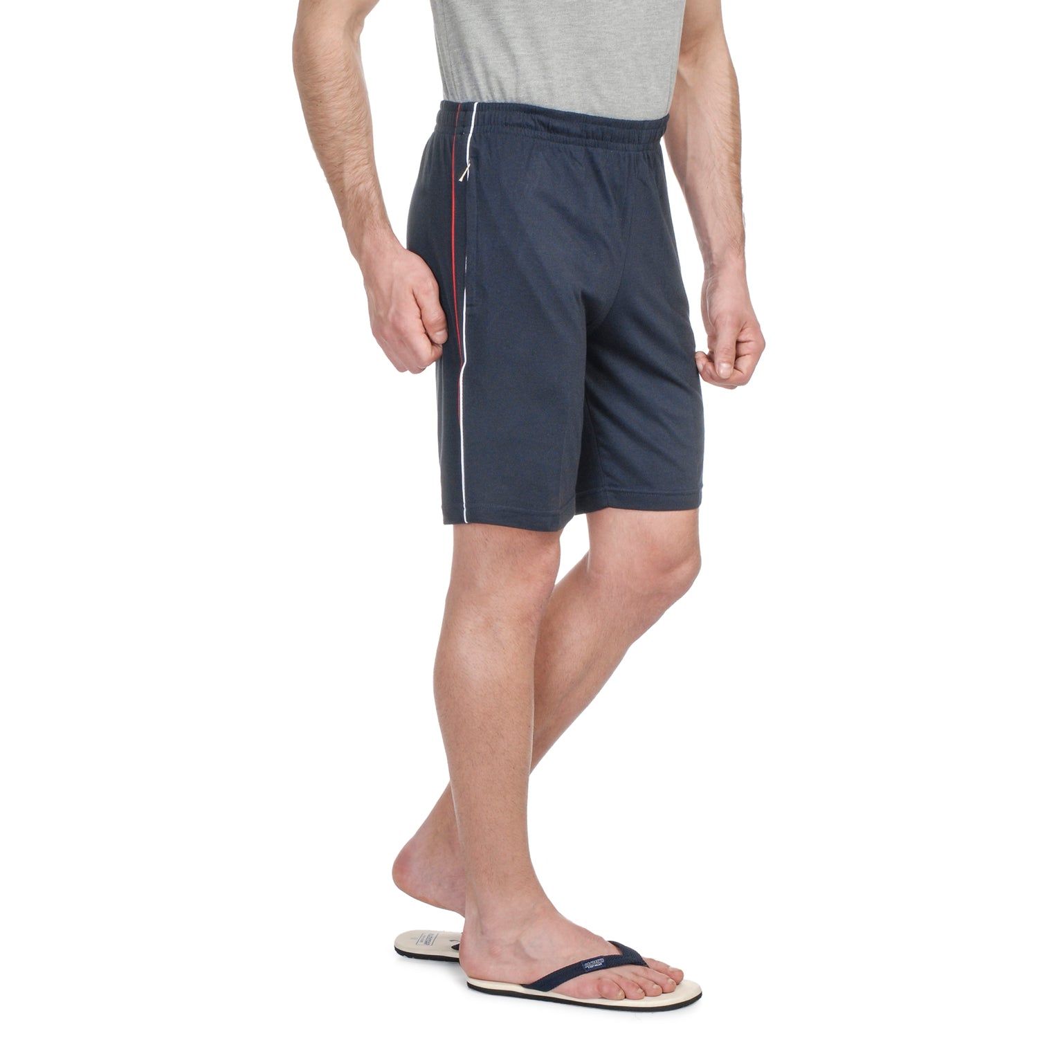 ATHLET Double Side Piping Bermuda for Men – Cotton Hosiery Regular Fit Shorts with Zipper Pockets
