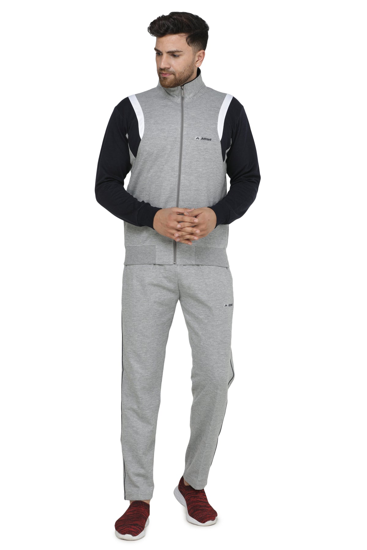 Shoulder Accent Zip-Up Sports Tracksuit Set - 8015