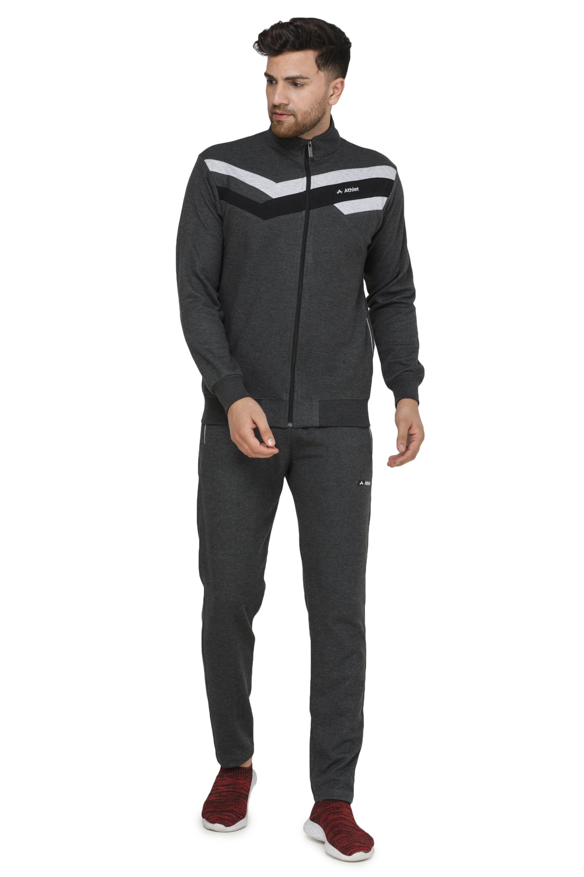 Chevron Detail Full-Zip Tracksuit Set - 8062