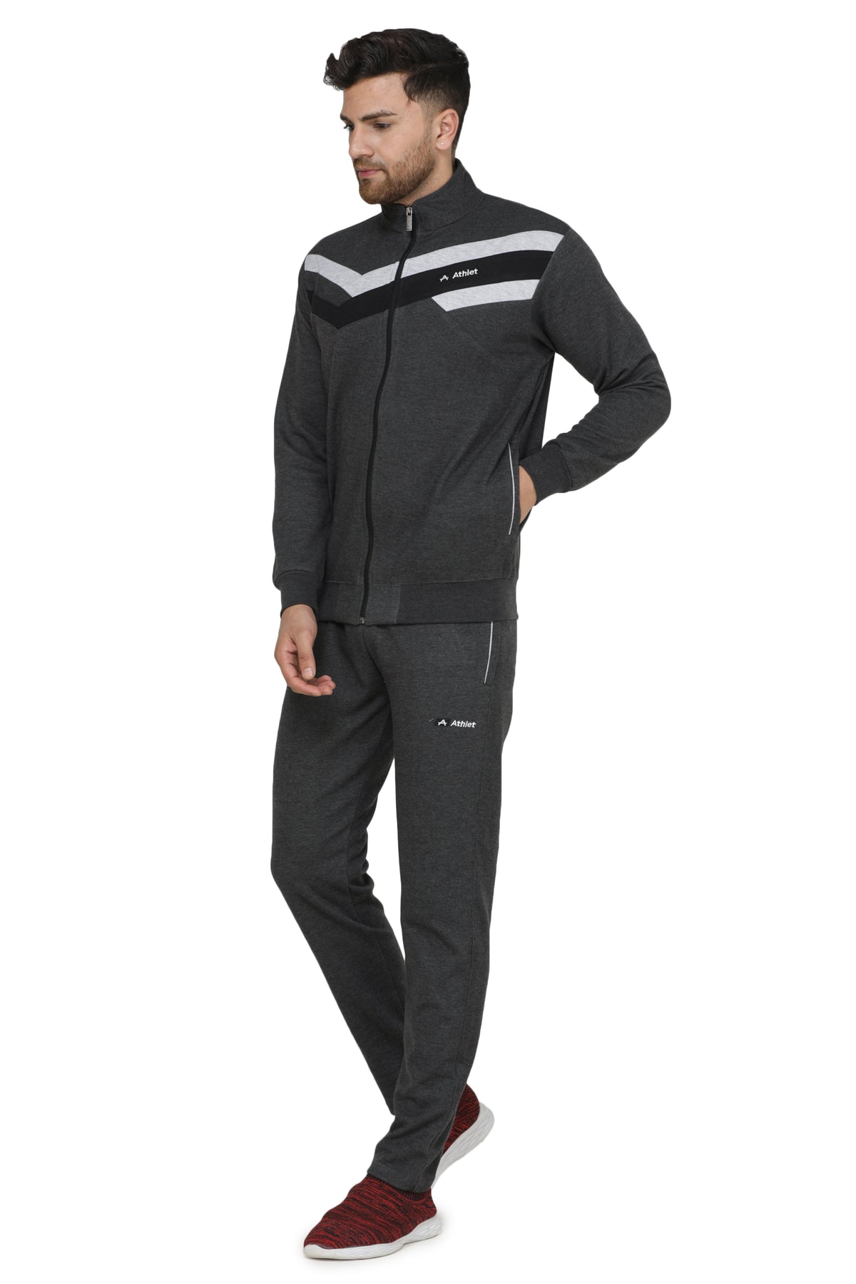 Chevron Detail Full-Zip Tracksuit Set - 8062