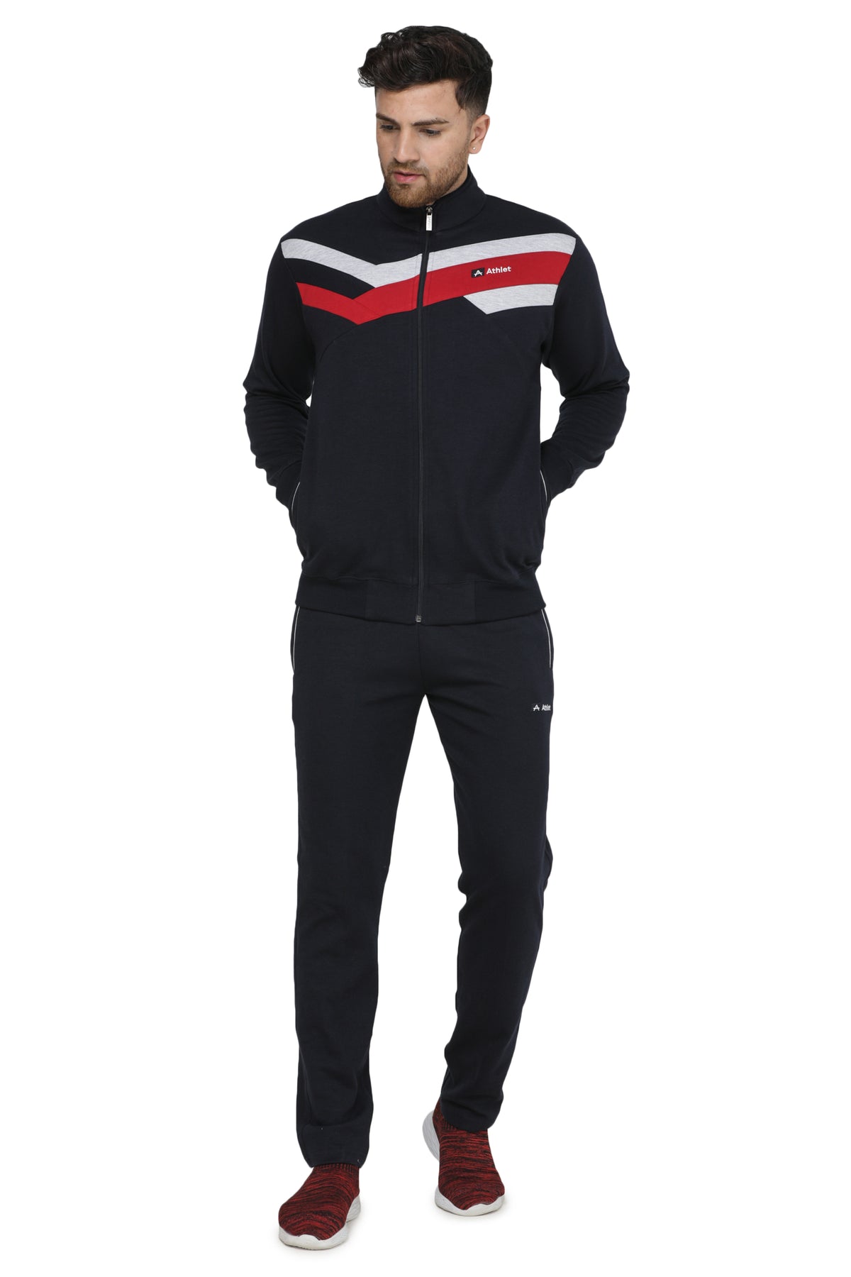 Chevron Detail Full-Zip Tracksuit Set - 8062