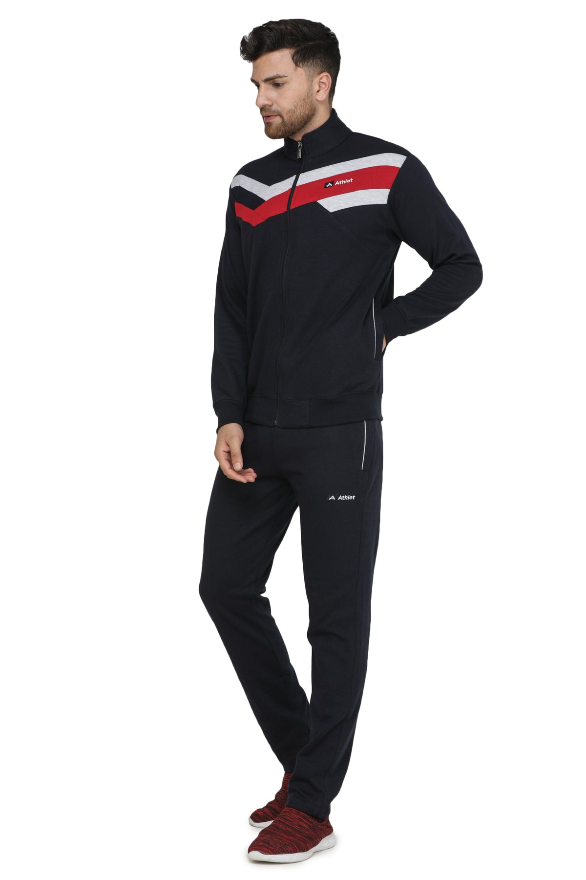 Chevron Detail Full-Zip Tracksuit Set - 8062