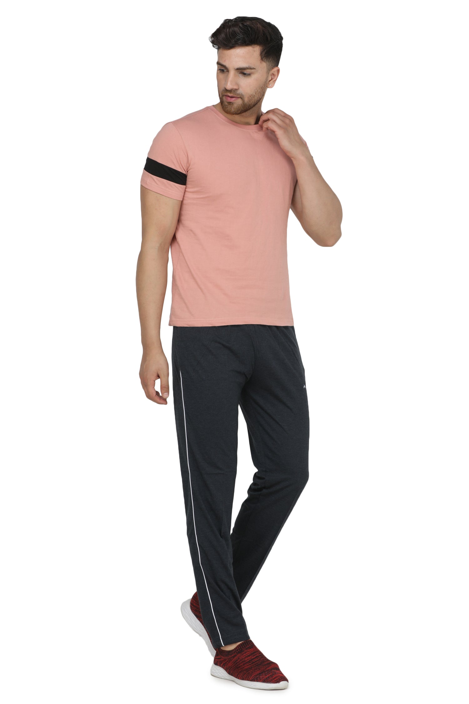 Men’s Cotton Hosiery Track Pants – Regular Fit with Zipper Pockets & Minimal Side Piping Design 610