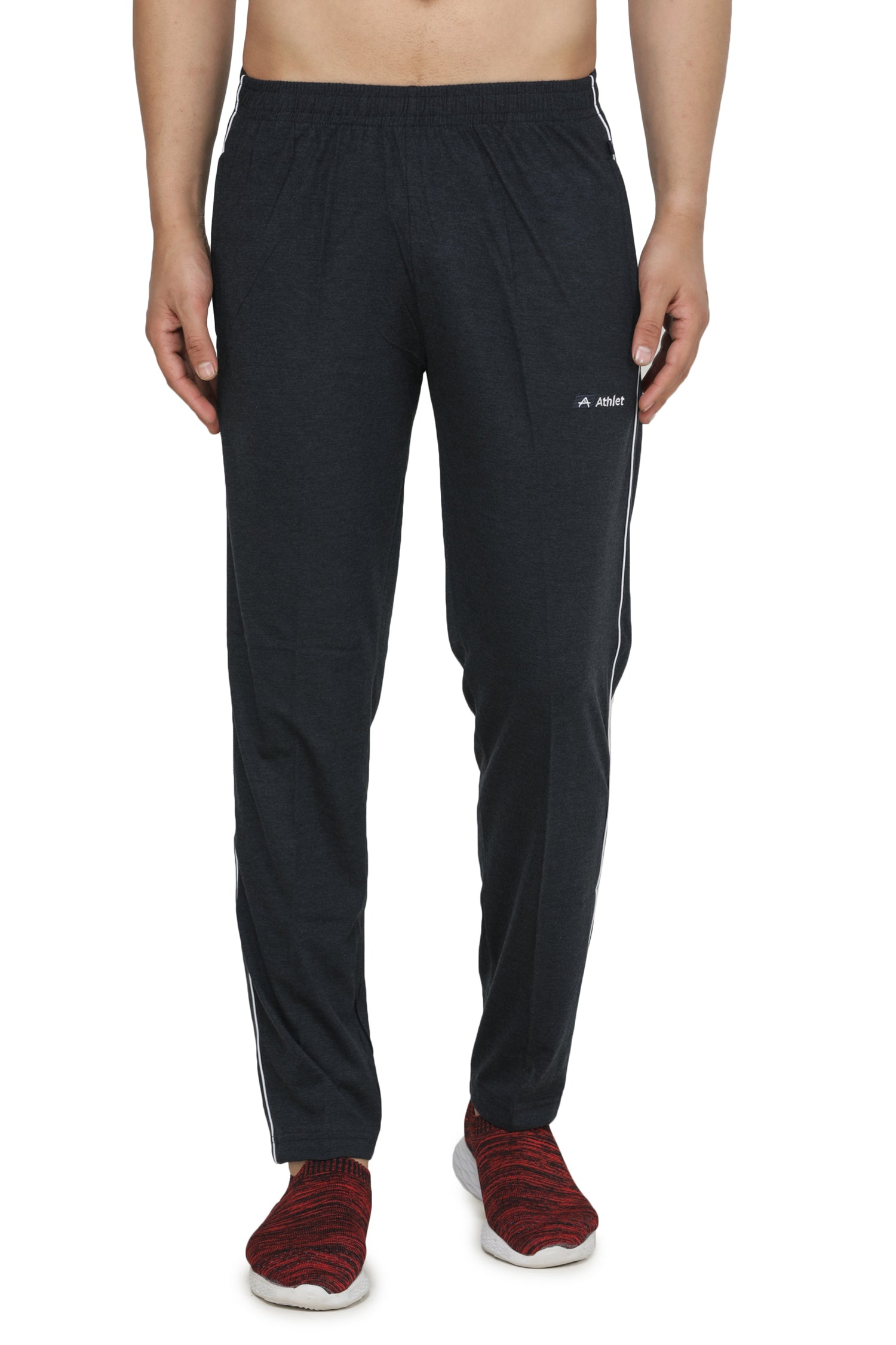 Men’s Cotton Hosiery Track Pants – Regular Fit with Zipper Pockets & Minimal Side Piping Design 610