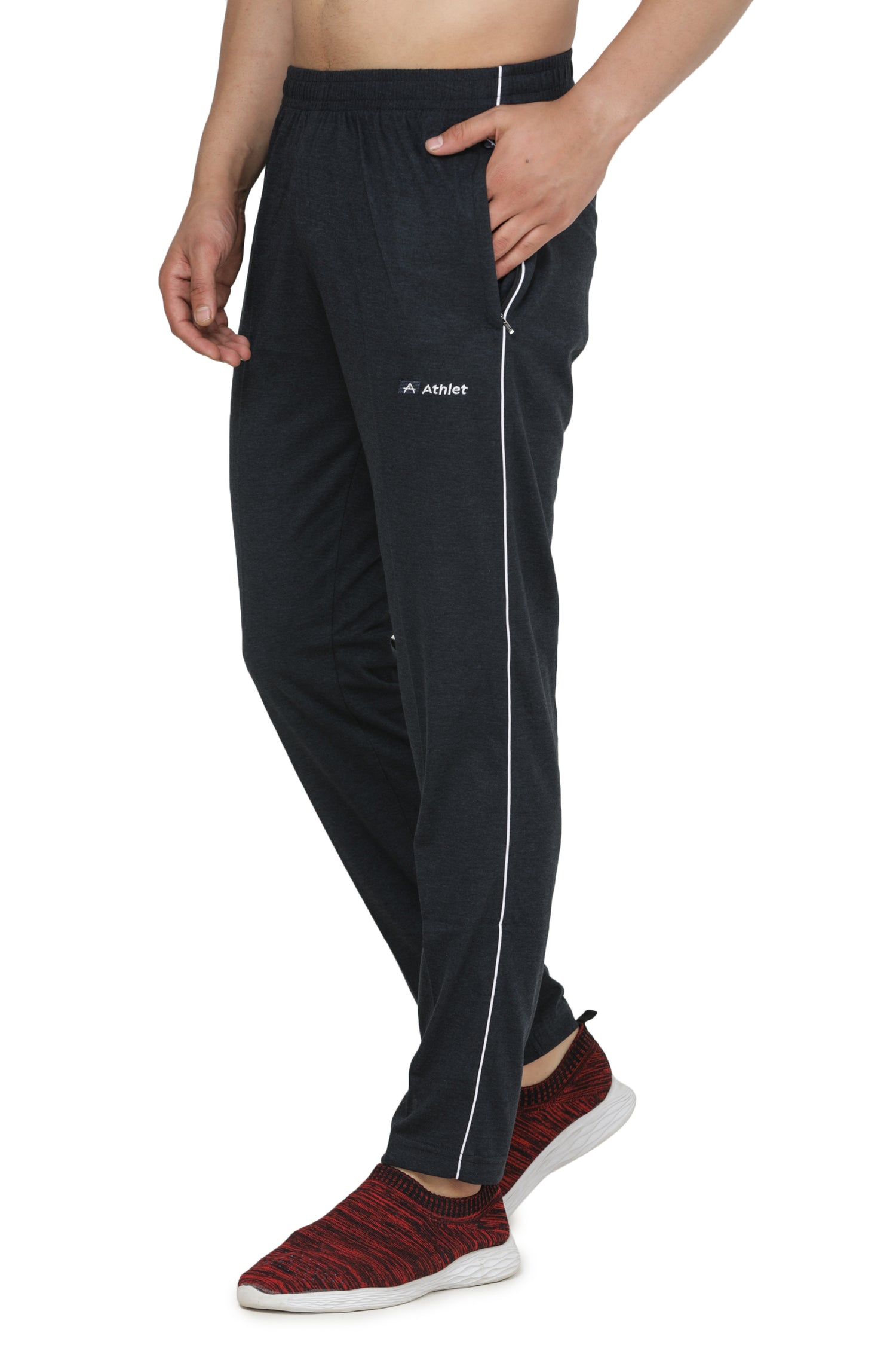 Men’s Cotton Hosiery Track Pants – Regular Fit with Zipper Pockets & Minimal Side Piping Design 610