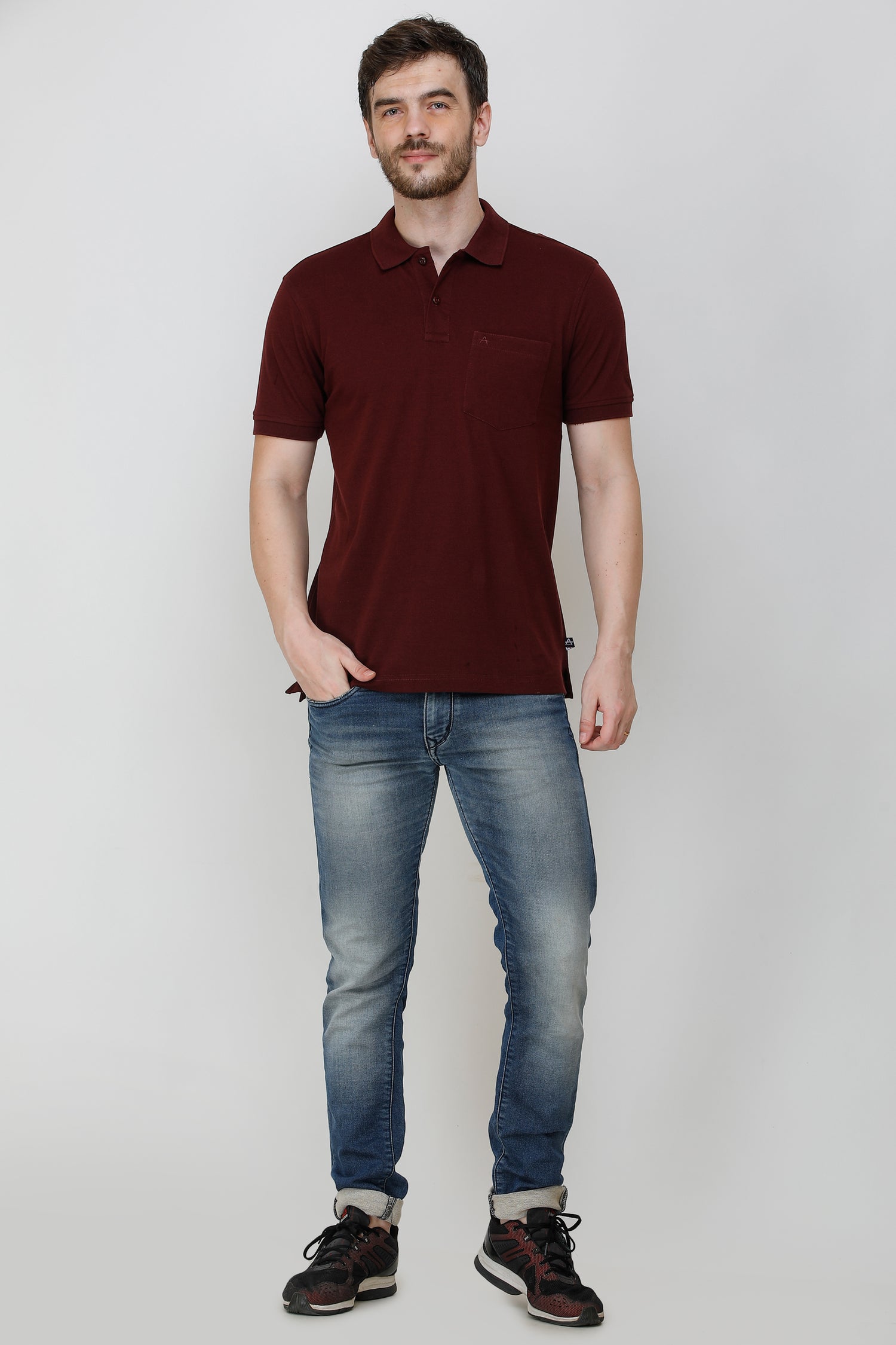 Casual Solid Matty Polo T-Shirt with Chest Pocket - 1004 HS