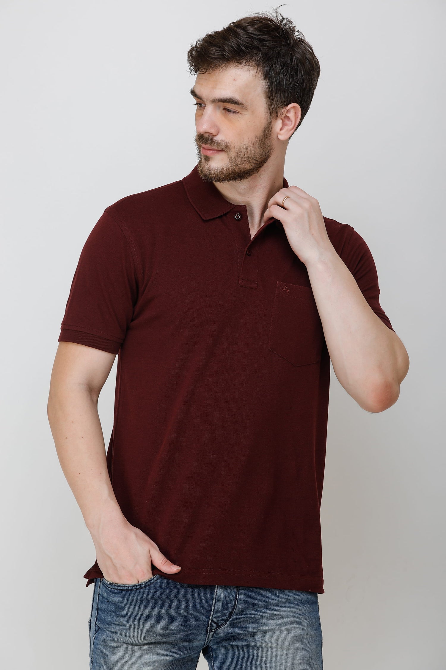 Casual Solid Matty Polo TShirt Chest Pocket - 1004 HS